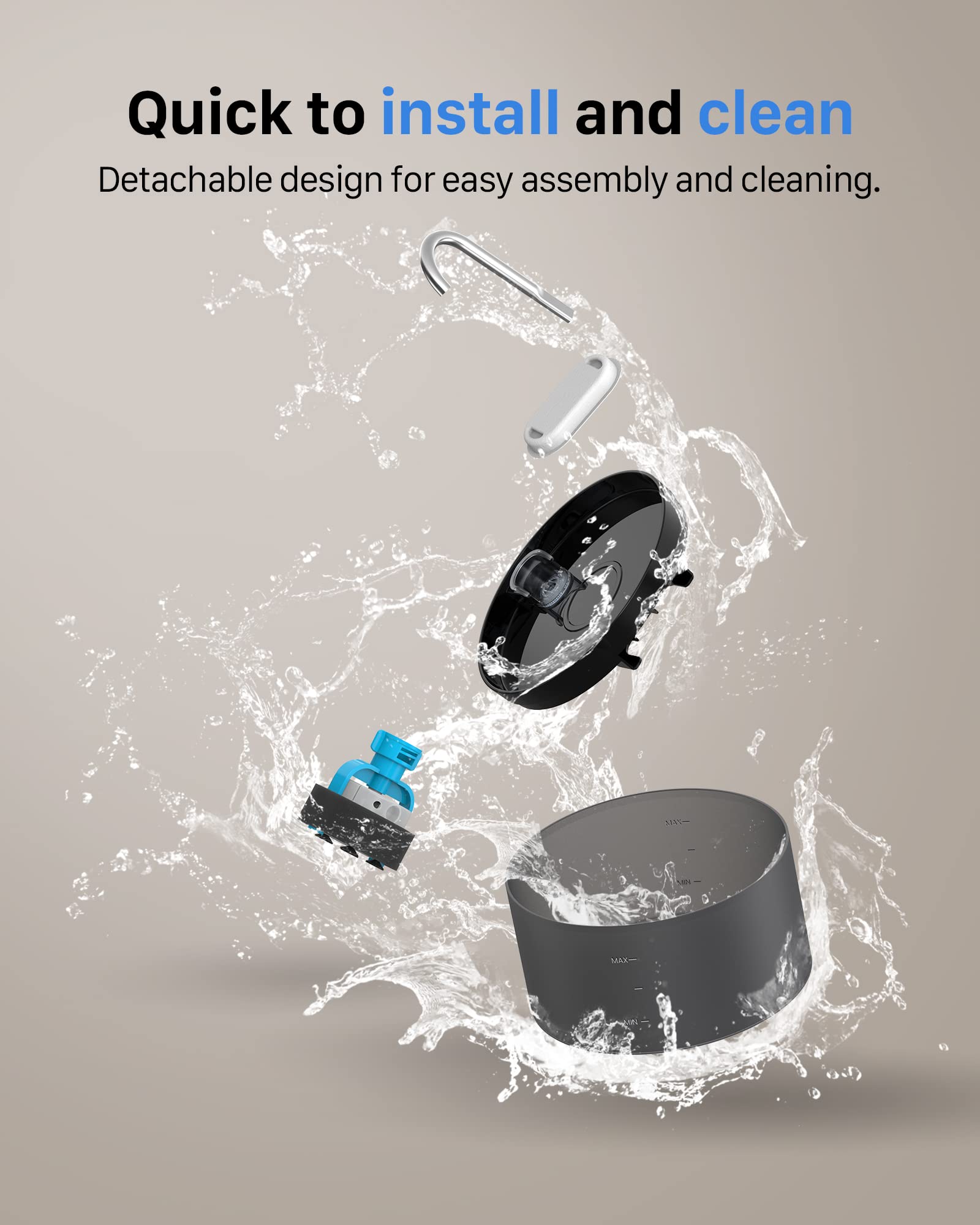 GIOTOHUN Cat Water Fountain 67oz/2L Black Plastic Dispenser with 6 Filters & 3 Sponges - Model H1-BPRO