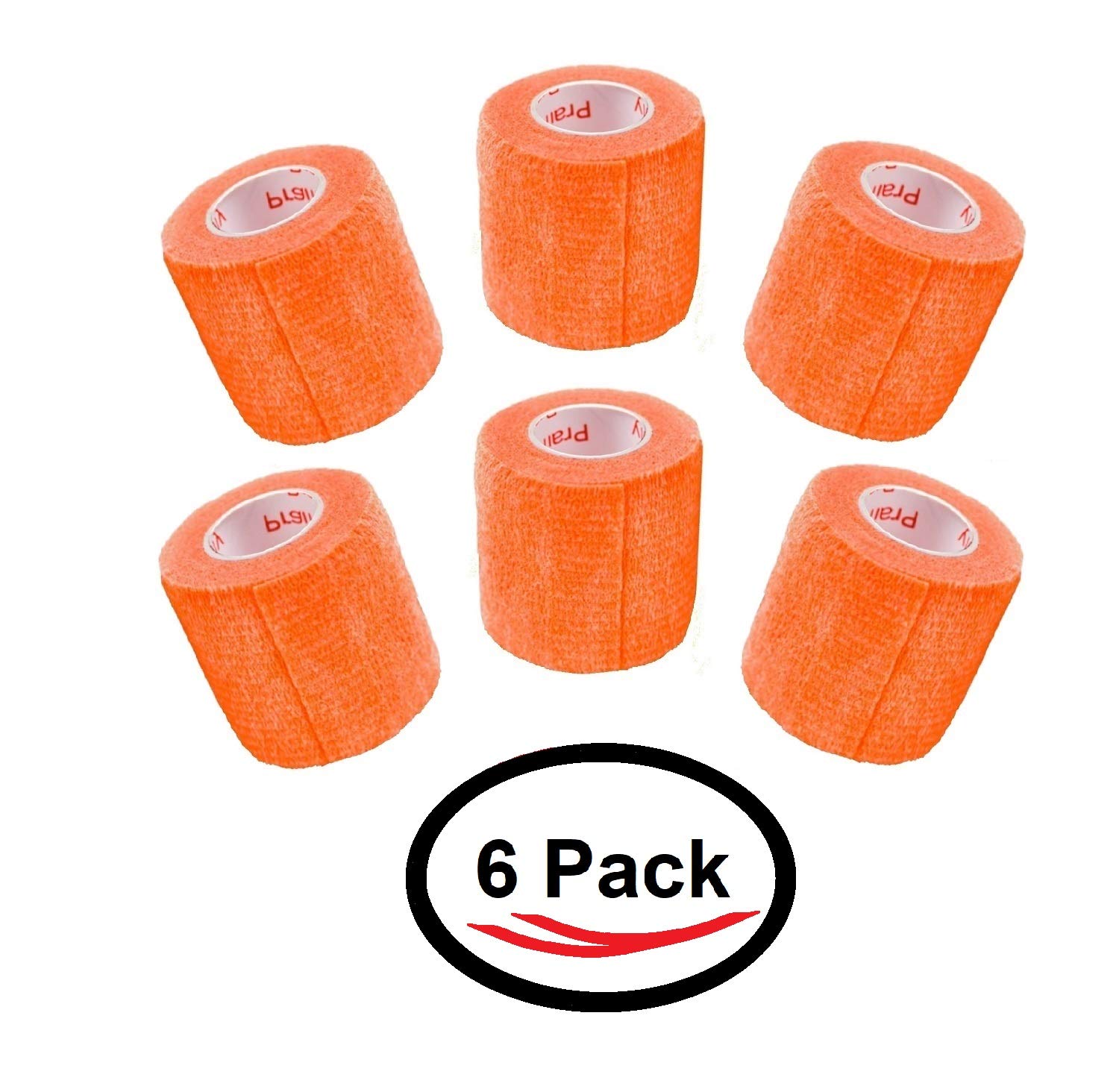 2 Inch Vet Wrap Tape Bulk (Orange) (Pack of 6) Self Adhesive Adherent Adhering Flex Bandage Grip Roll for Dog Cat Pet Horse