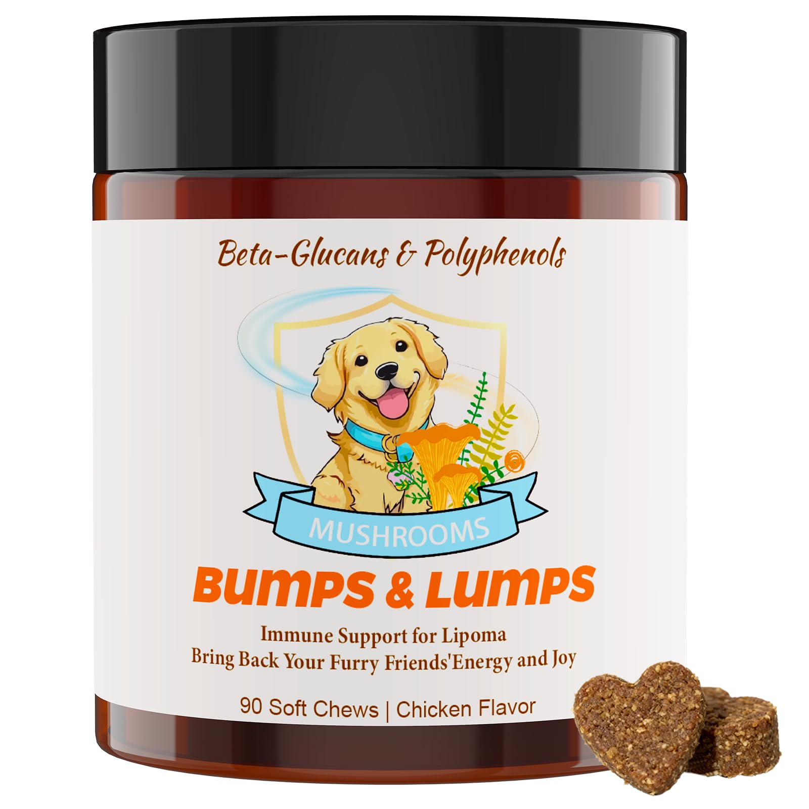 Natural Lipoma Support for Dogs, 7 Organic Mushroom Blend with Beta-Glucans, Boosts Immunity, 1500mg High Potency Turkey Tail, R