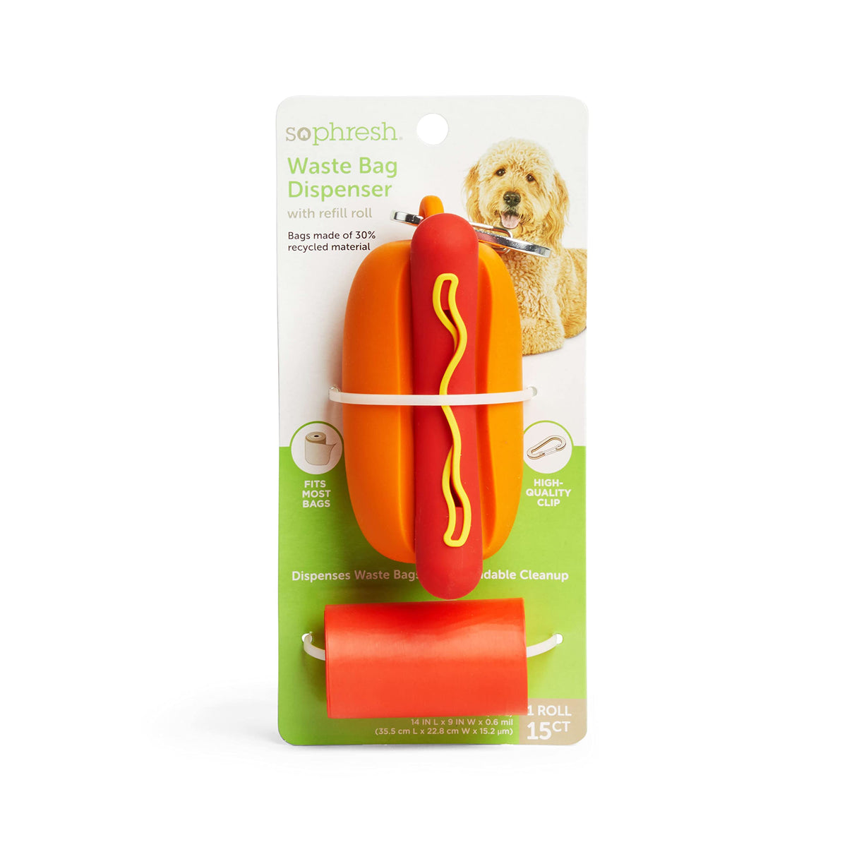 So Phresh Hot Dog Waste Bag Dispenser With 15 Refills For Dogs