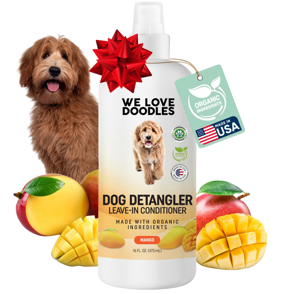 We Love Doodles Dog Detangler Spray - Leave-In Conditioner For Dogs - Dog Detangling Spray - Dematting Spray For Dogs - Tangle Remover - Made In The Usa - Large 16 Fl Oz (Mango)