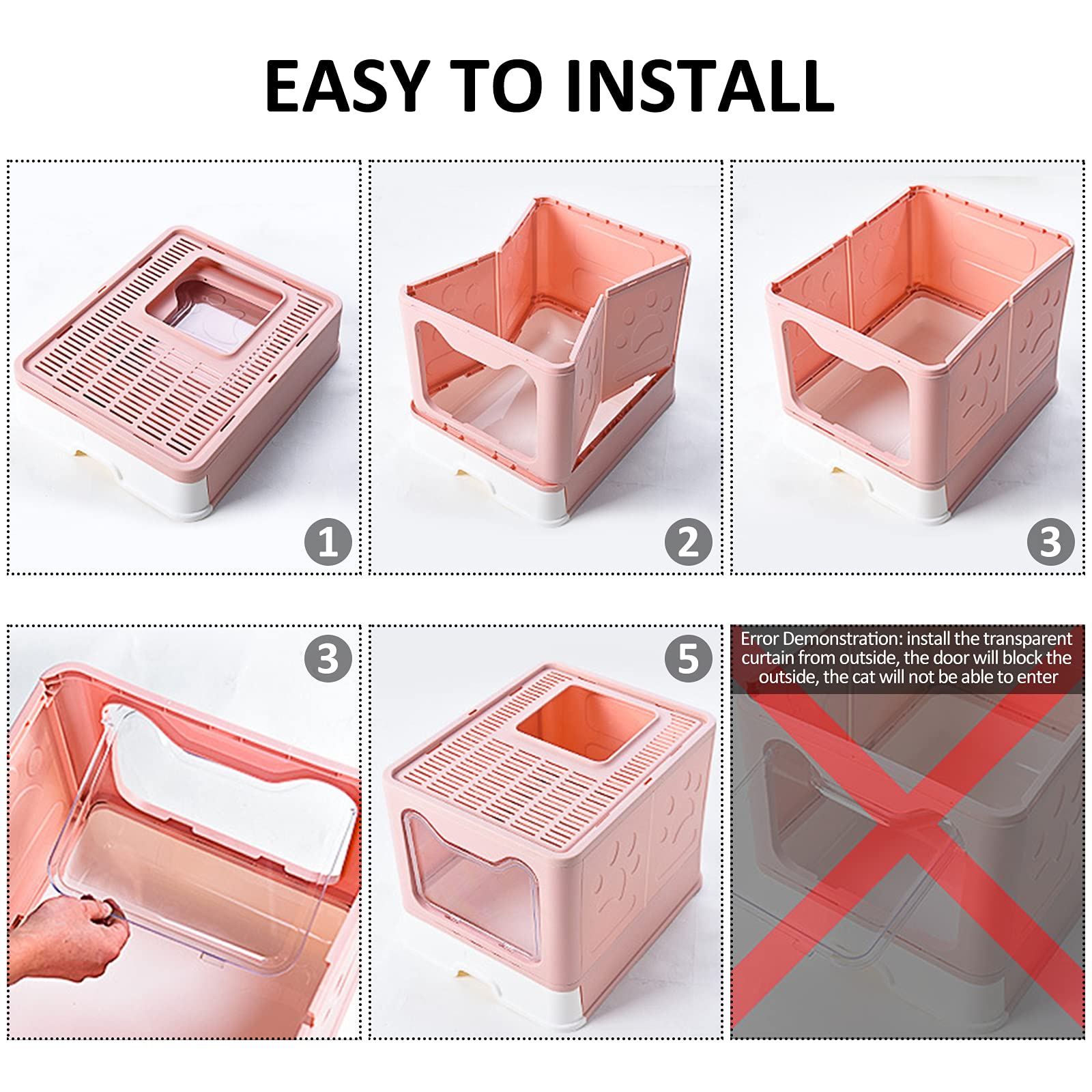 Cat Litter Box Foldable Portable Cat Litter Pan With Lid,Top Entry Litter Box Large Covered Cat Litter Box For Travel With Cat L