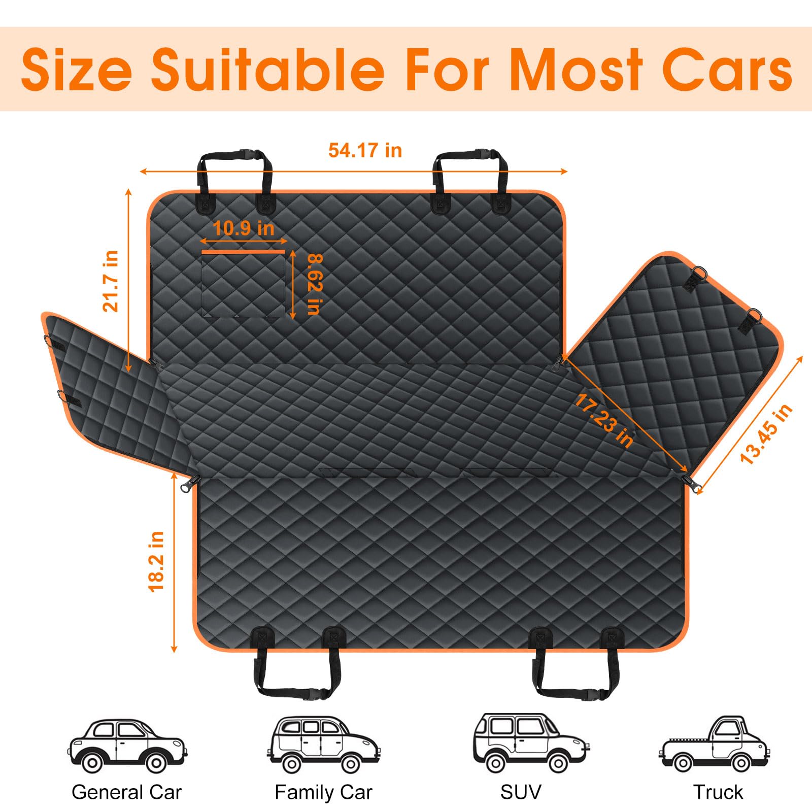 Neckory Dog Car Seat Cover, Durable Waterproof Scratch Proof Nonslip Dog Hammock, Back Seat Covers With Pocket For Cars Suvs And