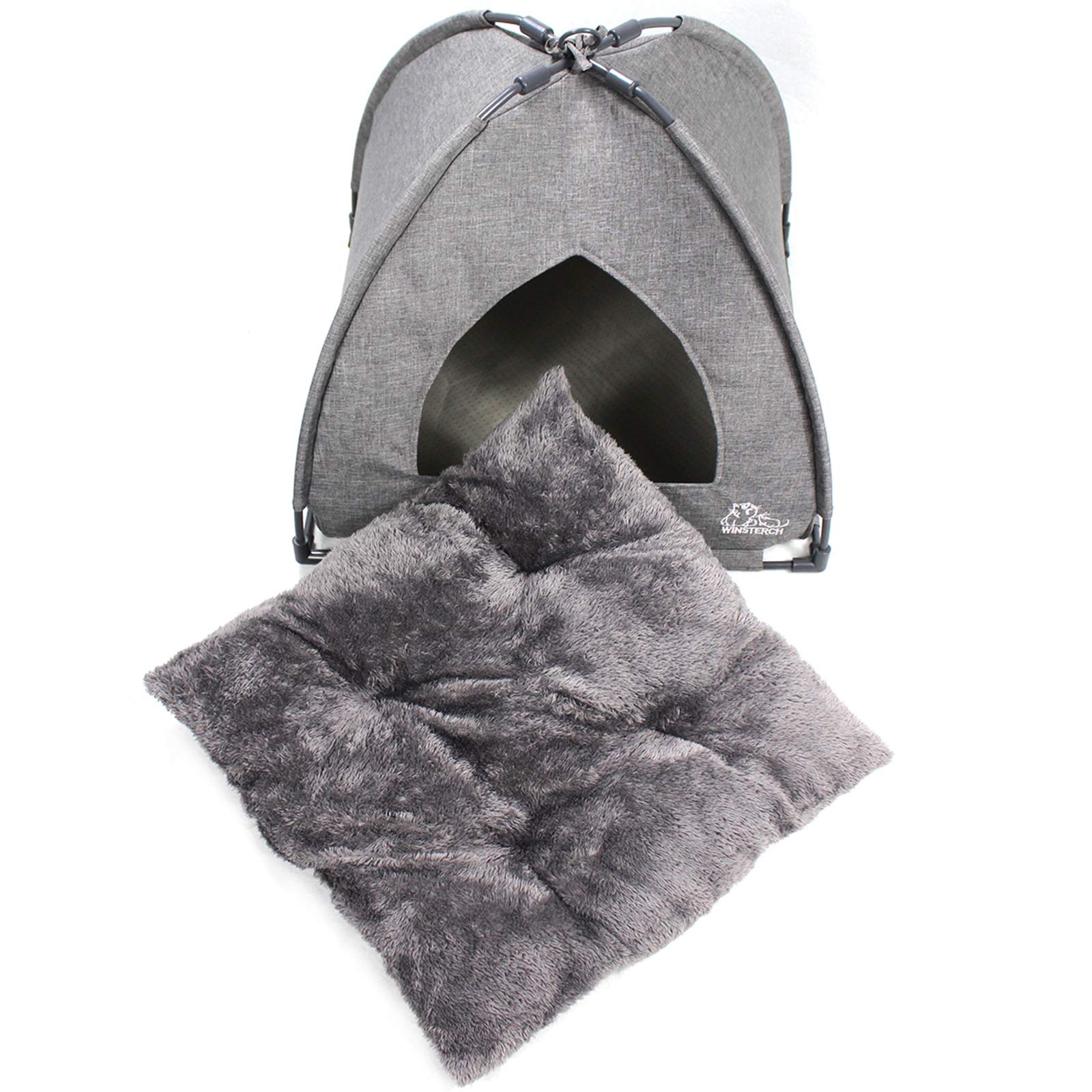 Winsterch Cat Bed For Indoor Cats,Kitten Bed,Cat Cave Bed,Warm Enclosed Covered Cat Tent,Outdoor Cave Bed House For Cats,Puppy Or Small Pets (18.5'' X 18.5'' X 15.8'', Grey)