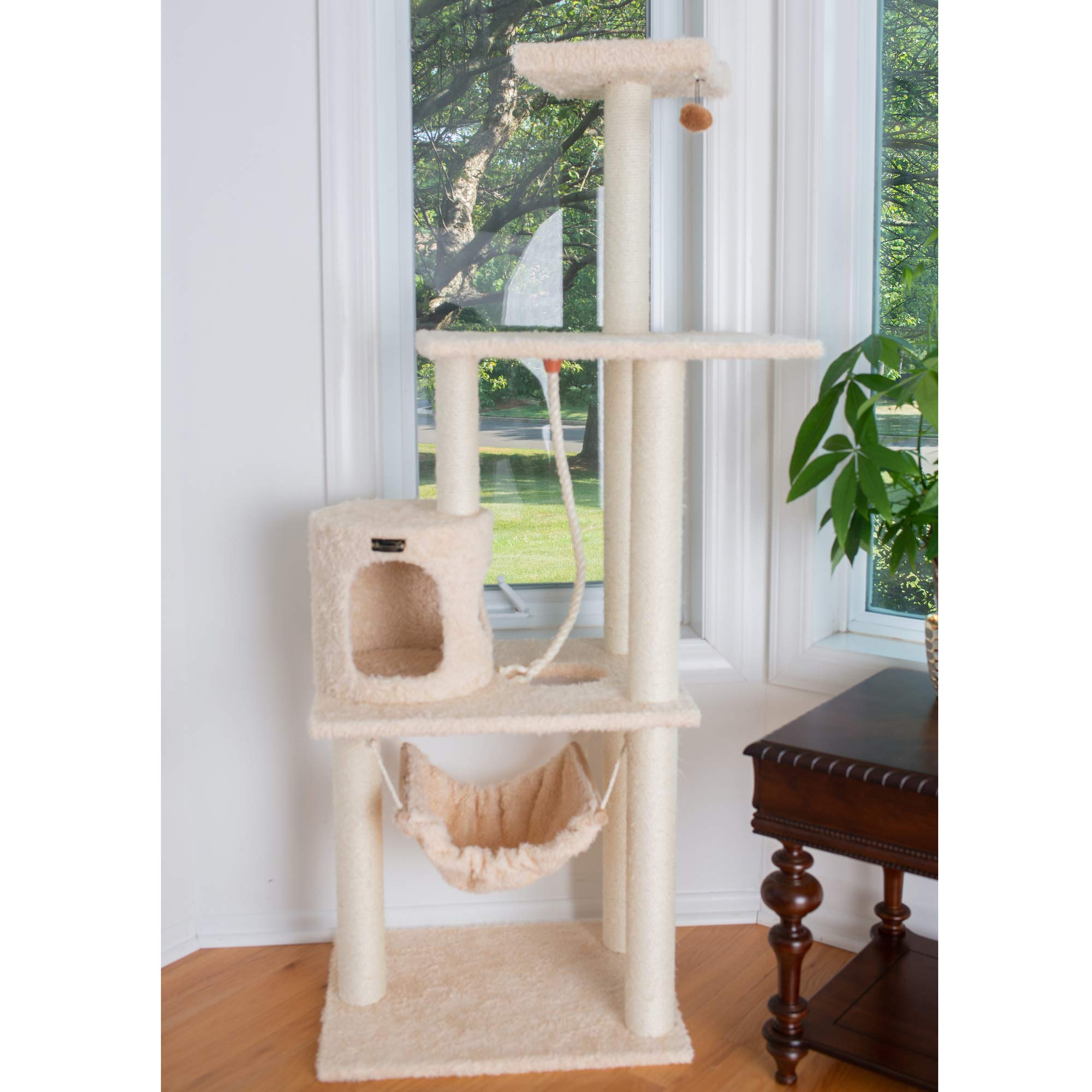 Armarkat 70 Real Wood Cat Furniture,Ultra Thick Faux Fur Covered Cat Condo House A7005, Beige