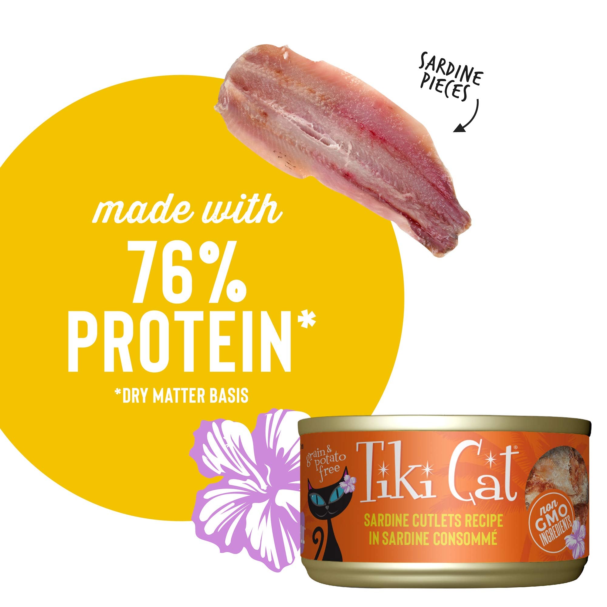 Tiki Cat Grill, Sardine Cutlets, High-Protein and 100% Non-GMO Ingredients, Wet Whole Foods Cat Food for All Life Stages, 2.8 oz