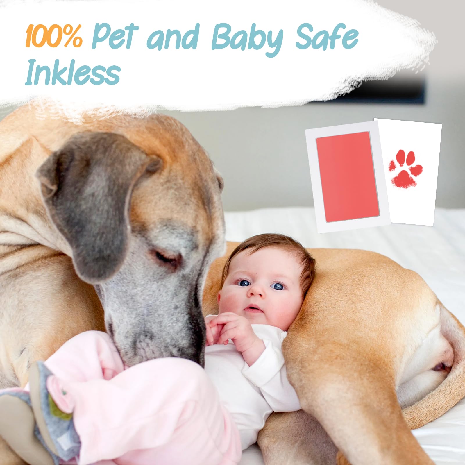 Tubuui Paw Print Kit For Dogs Cats,Inkless Baby Hand And Footprint Kit, Dog Nose Print Kit,Clean Touch Pink Nk Pad Kit,No Mess N