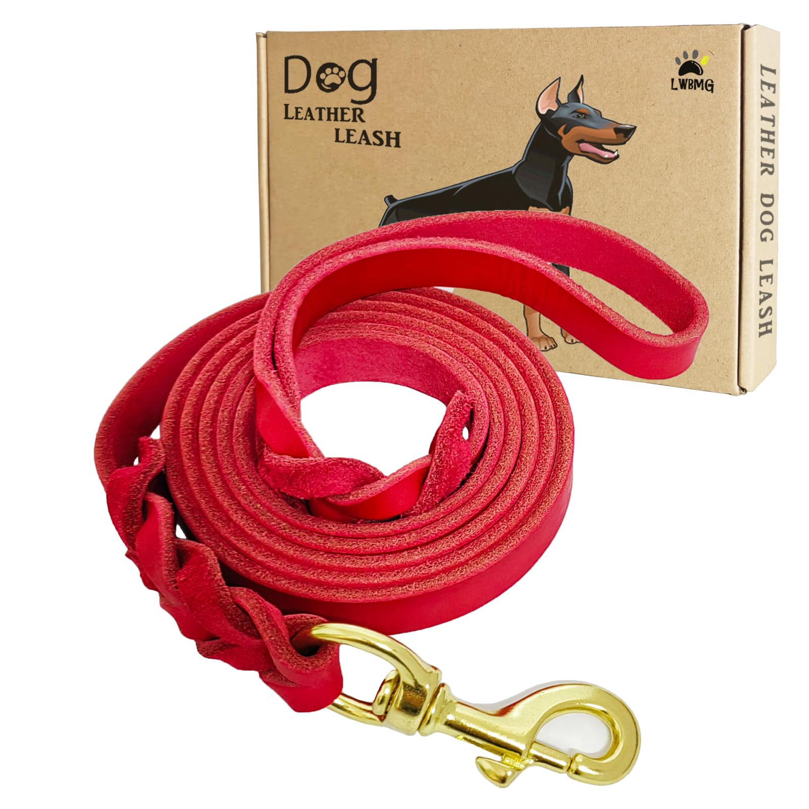 Lwbmg Leather Dog Leash - 6Ft Heavy Duty, Braided, Comfortable For Large, Medium & Small Dogs - Red