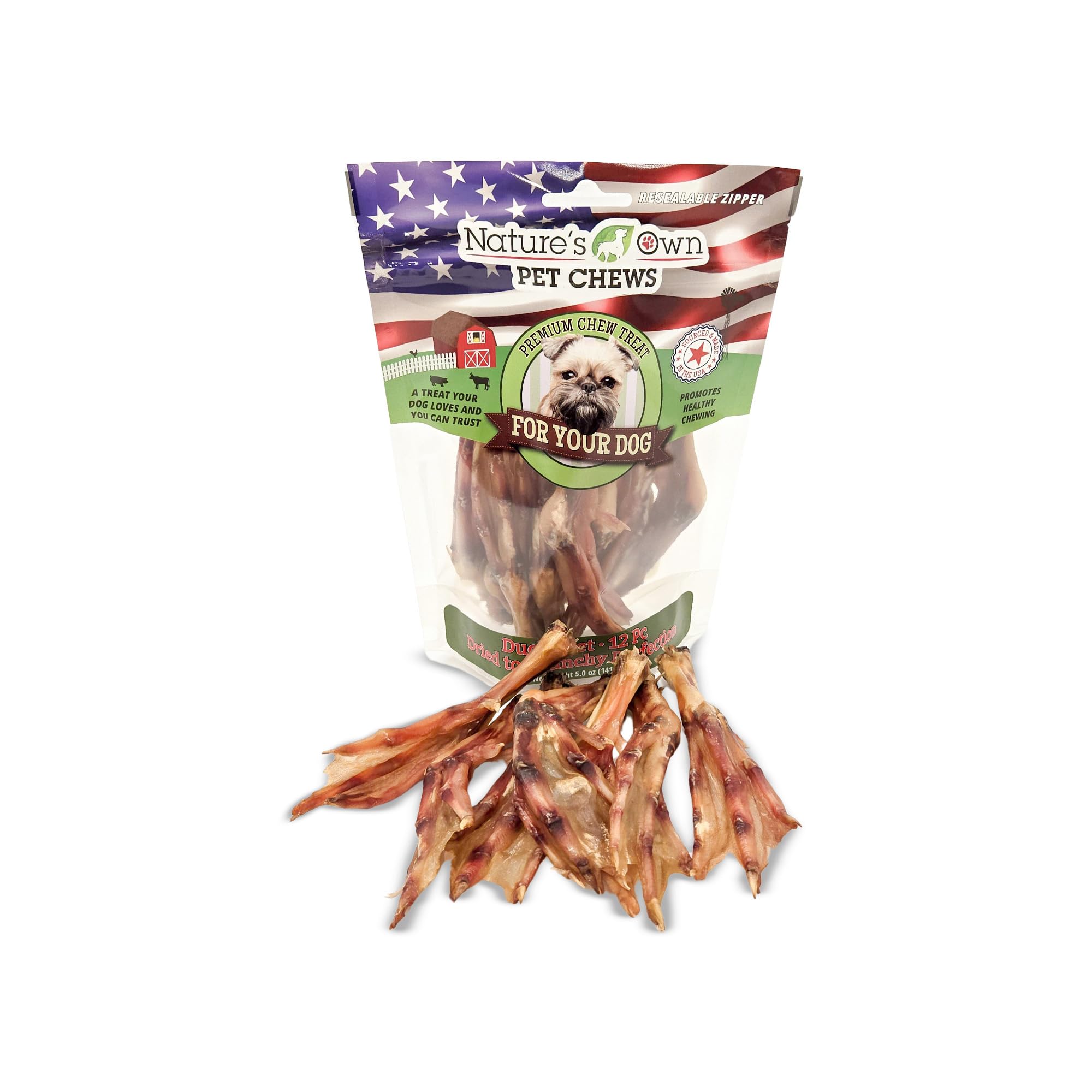 Natures Own Pet Chews Pet Chews Duck Feet Bag Treat, 12 Piece - Natures Own Chews for Small to Medium Dogs - Promotes Clean Te