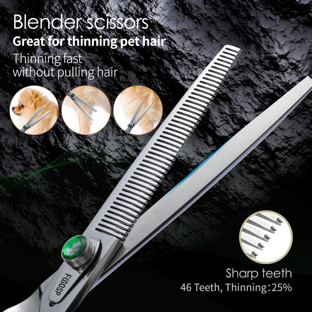 Fogosp 46 Teeth Dog Thinning Shears For Grooming 7.0 Inch Professional Blending Thinning Scissors For Dogs Cat Pet Japanese 440C Stainless Right Handed