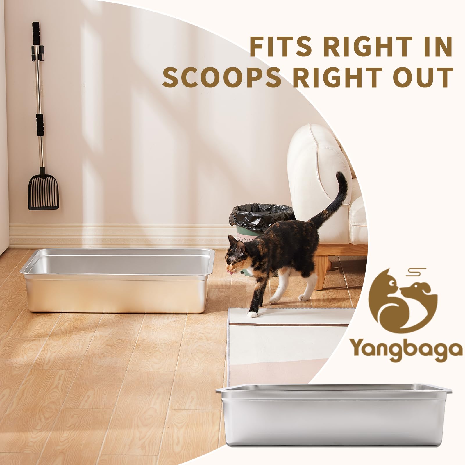 Yangbaga Extra Large Stainless Steel Litter Box, 28 X 20 X 6 Ultimate Metal Cat Litter Box With High Sides, Sturdy Long-Lasting