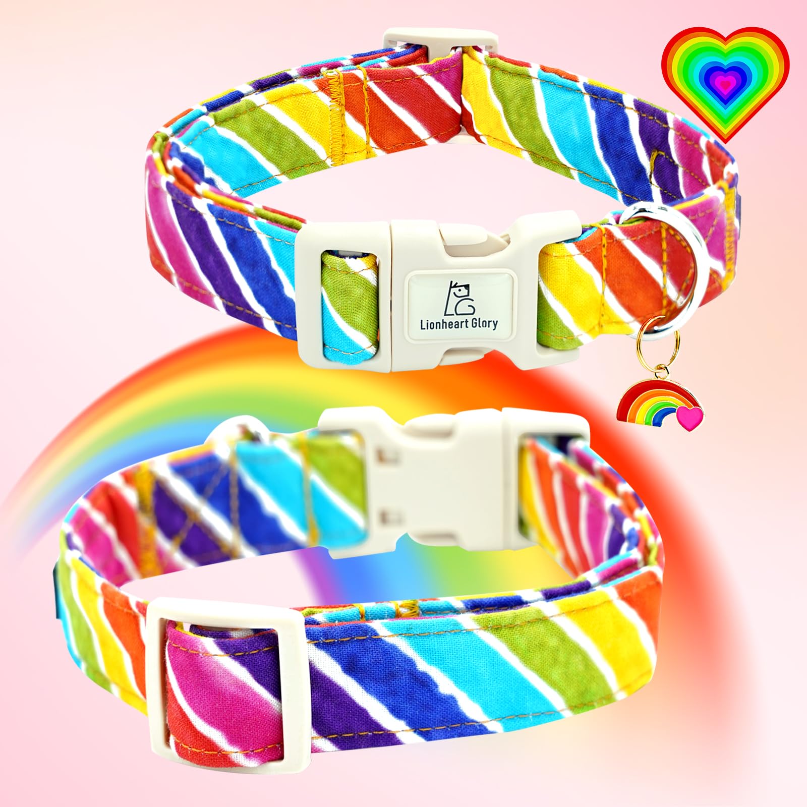 Lionheart Glory Rainbow Pattern Dog Collar-Colorful Dog Collars Heavy Duty Adjustable Pride Collars For Medium Dogs Pet Gift Sum