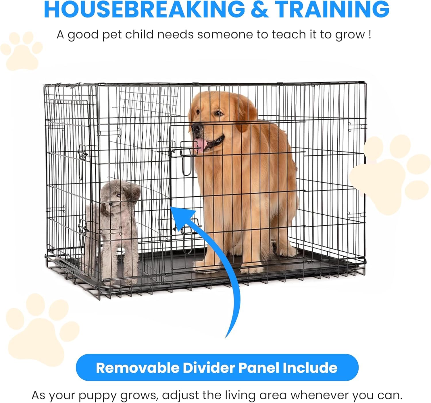 Simple Deluxe 24-Inch Small Dog Crate With Divider, Double Door Folding Metal Wire Cage With Leak-Proof Plastic Tray, Portable P