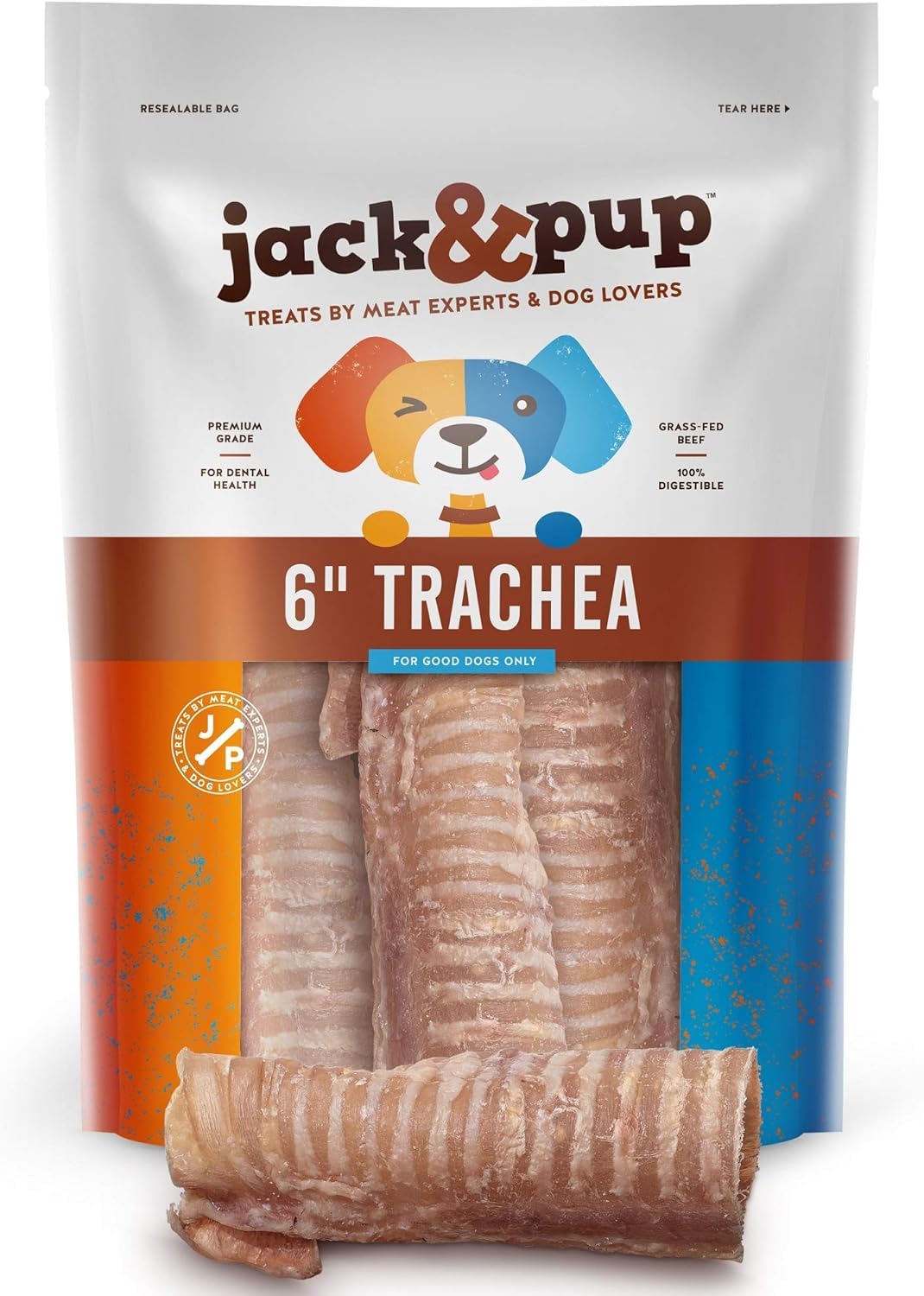 Jack&Pup 6 Beef Trachea for Dogs 20 Pack | All Natural Single Ingredient Dog Treat Dog Trachea Chews | Savory and Fun Treat for 