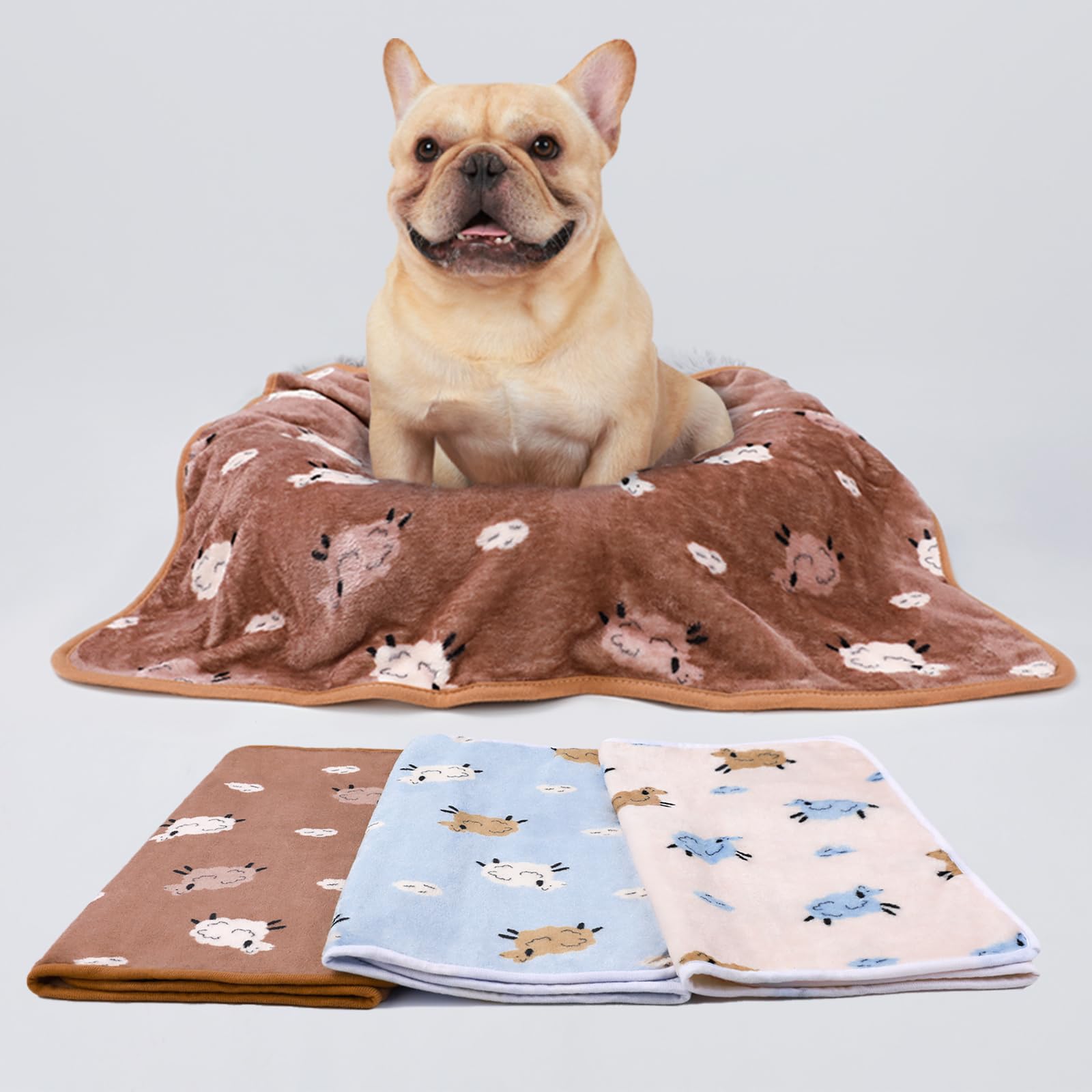 1 Pack 3 Blankets Super Soft Fluffy Premium Cute Elephant Pattern Pet Blanket Flannel Throw for Dog Puppy Cat Brown/Yellow/Blue