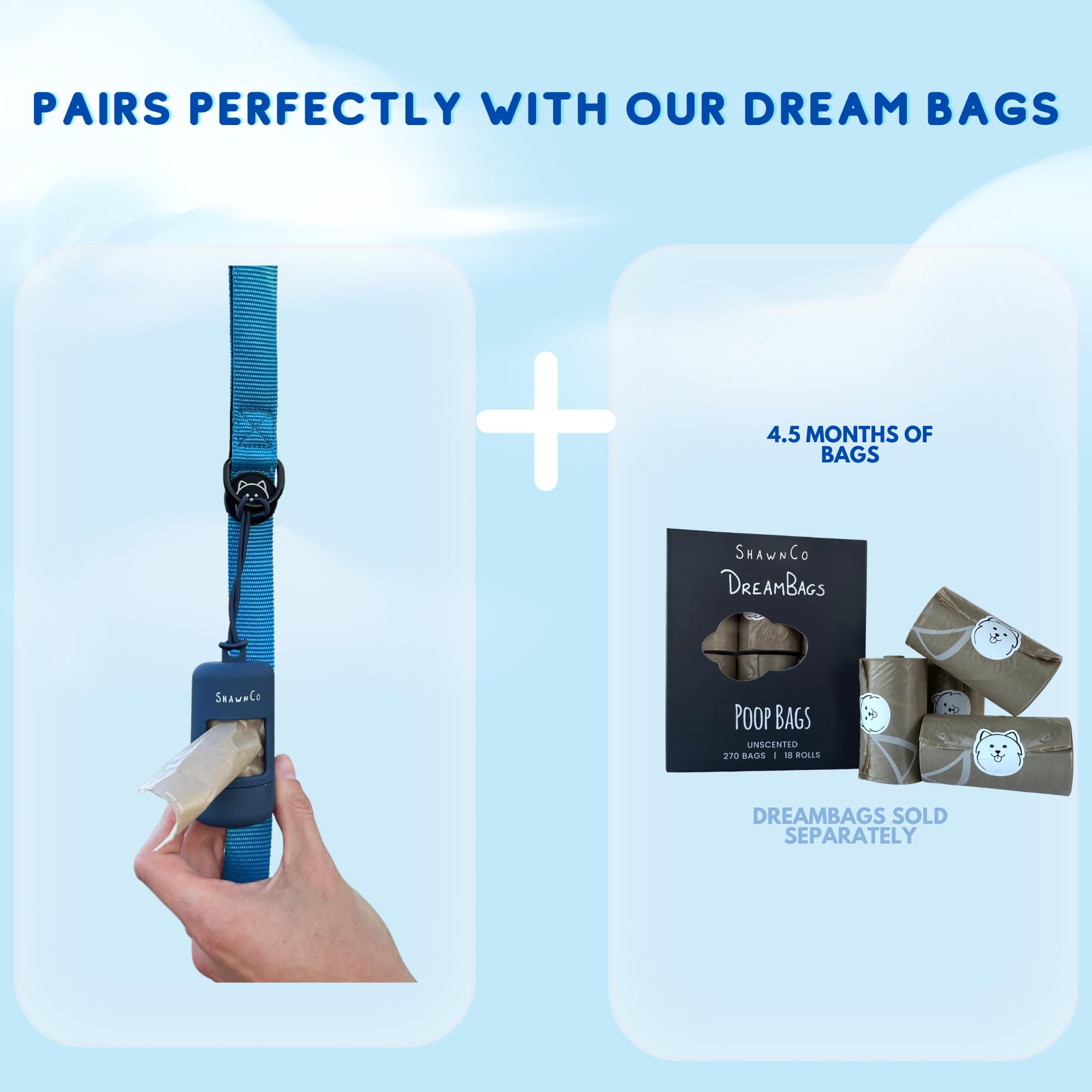 Shawnco Dream Bag'S Holder- Dog Poop Bag Holder With 1 Roll Of 15 Bags, Premium, Durable And Leakproof Bags (Pacific Blue)