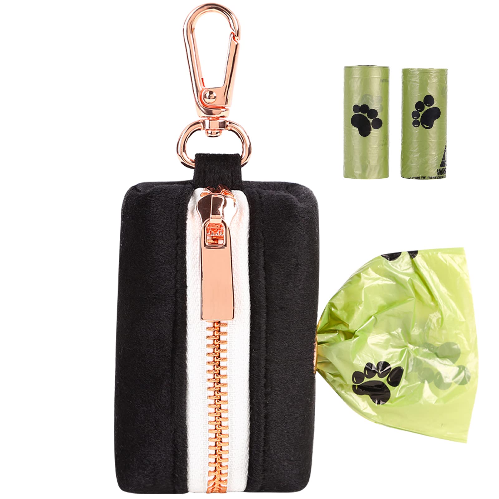 Aring Pet Dog Waste Bag Dispenser, Soft Black Doggy Poop Bags Holders Attach To Any Leashes, Velvet Portable Washable Pet Waste 