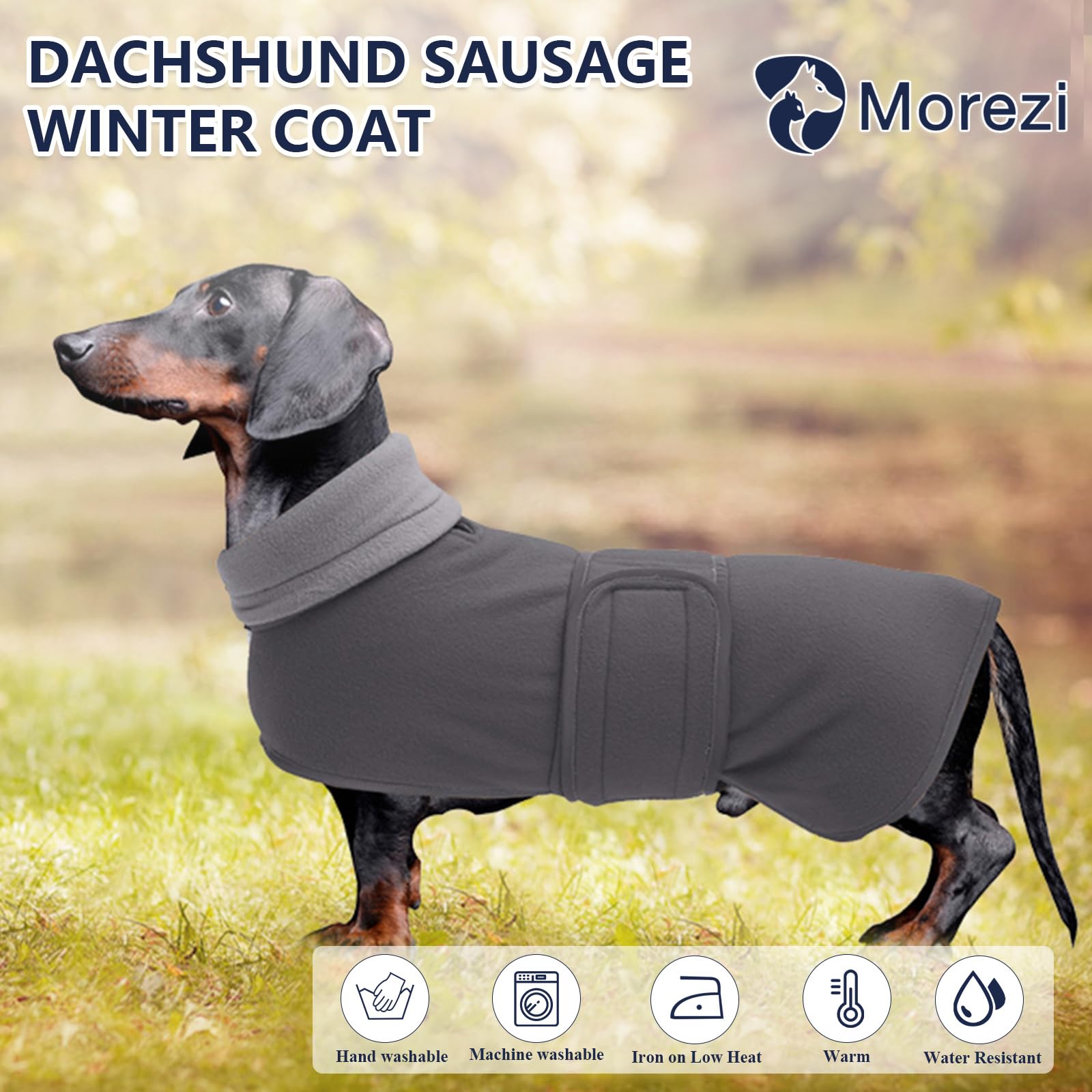 Dachshund Coats Sausage Dog Fleece Coat In Winter Miniature Dachshund Clothes With Hook And Loop Closure And High Vis Reflective Trim Safety - Gray - Xs