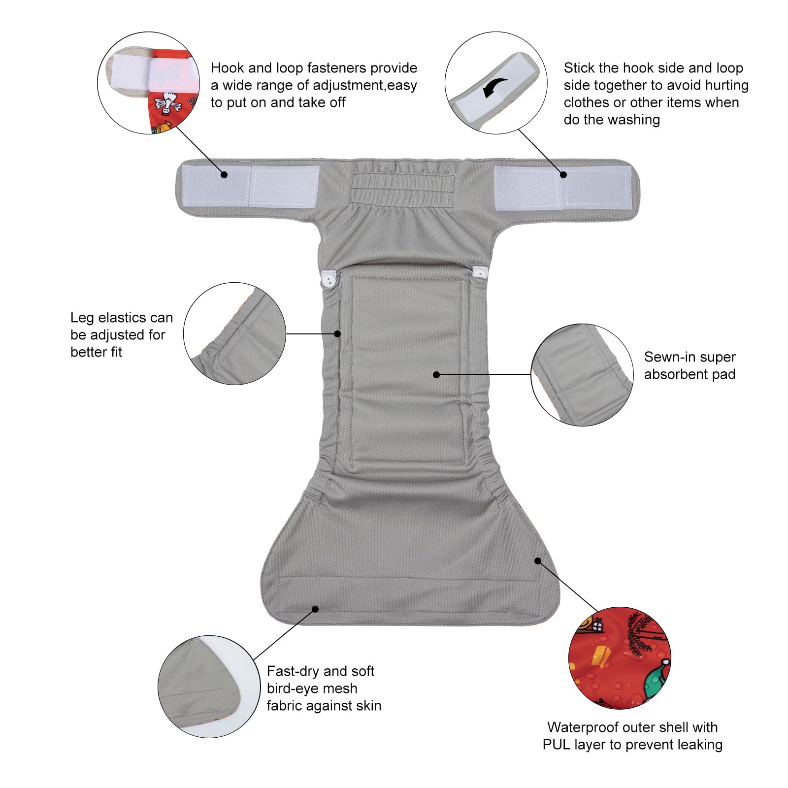 Cutebone Washable Christmas Dog Diapers Female No Tail Hole 3 Pack Reusable Doggie Period Training Pants For Docked-Tail Frenchi