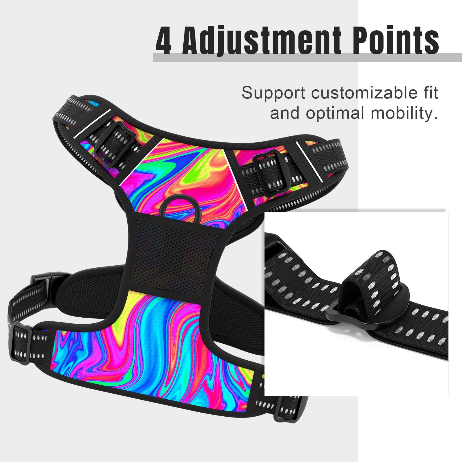 Rnivvi No Pull Dog Harness, Cute Reflective Large Sized Puppy Harness, Adjustable Soft Padded Vest for Large Dogs, Heavy Duty Pe