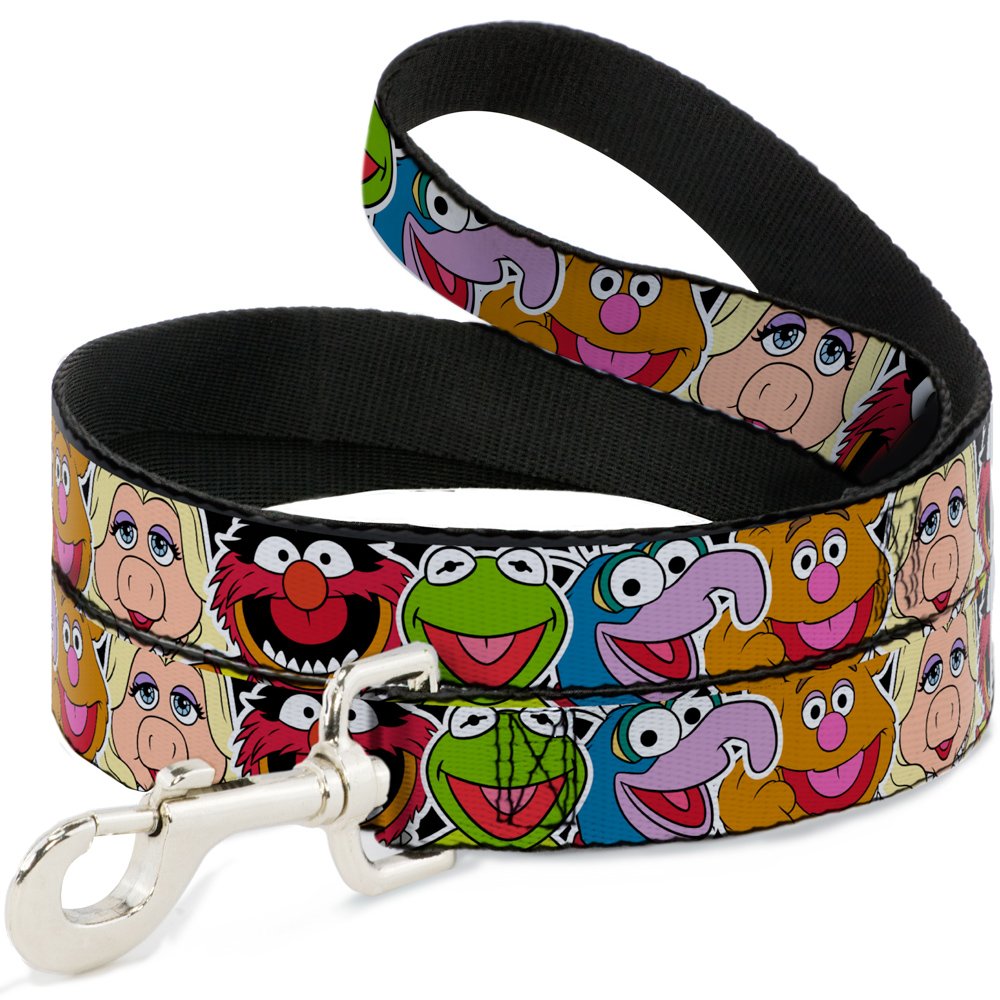 Dog Leash Muppets Faces Close Up Black 4 Feet Long 1.0 Inch Wide