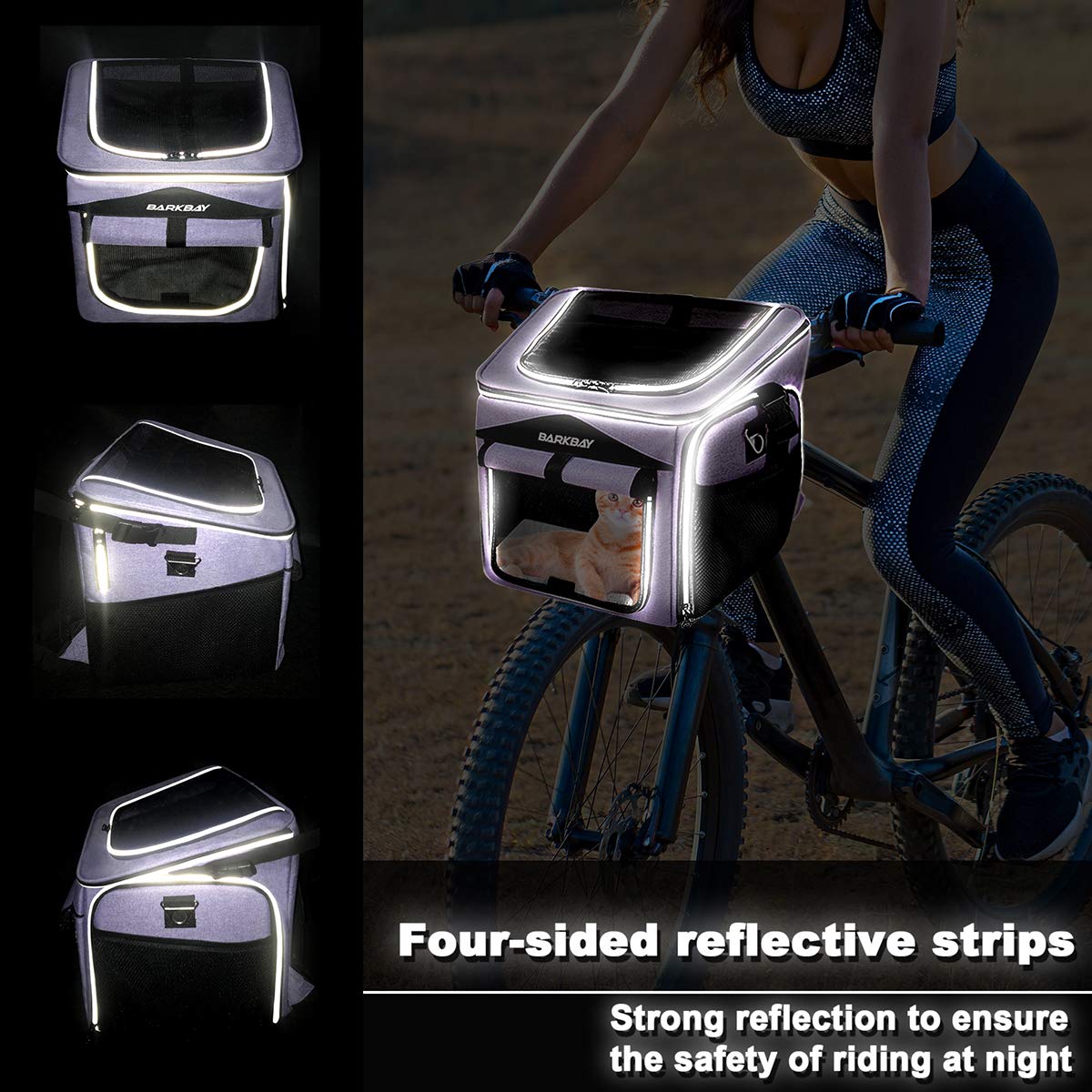 Barkbay Dog Bike Basket Carrier, Expandable Foldable Soft-Sided Dog Carrier, 2 Open Doors, 5 Reflective Tapes, Pet Travel Bag,Do