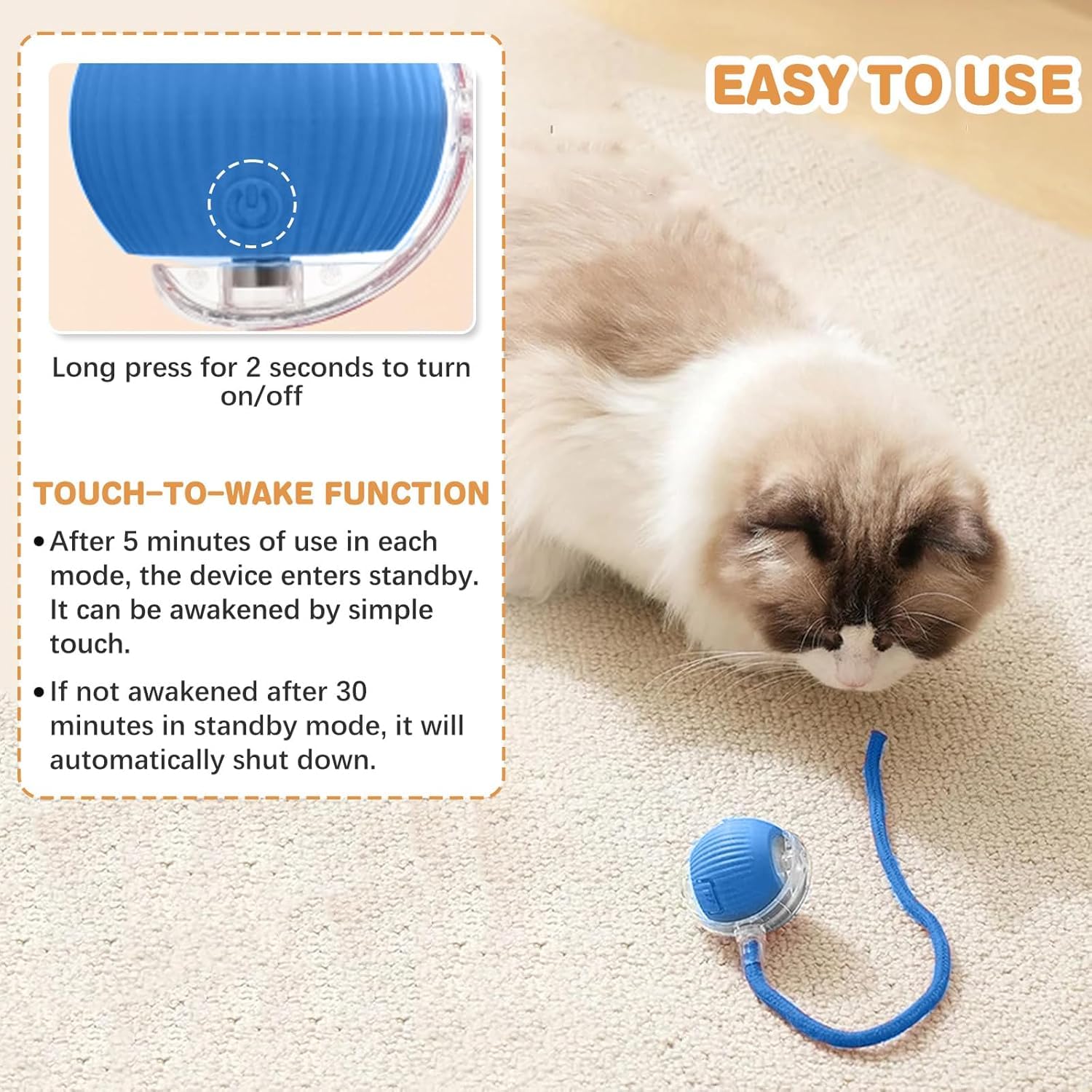 Amatffug Interactive Cat Toy,Electric Dog Balltoy,Cat Toys For Indoor Cats,Chewie Viral Dog Ball,Adjustable Sports Rolling Toy,E