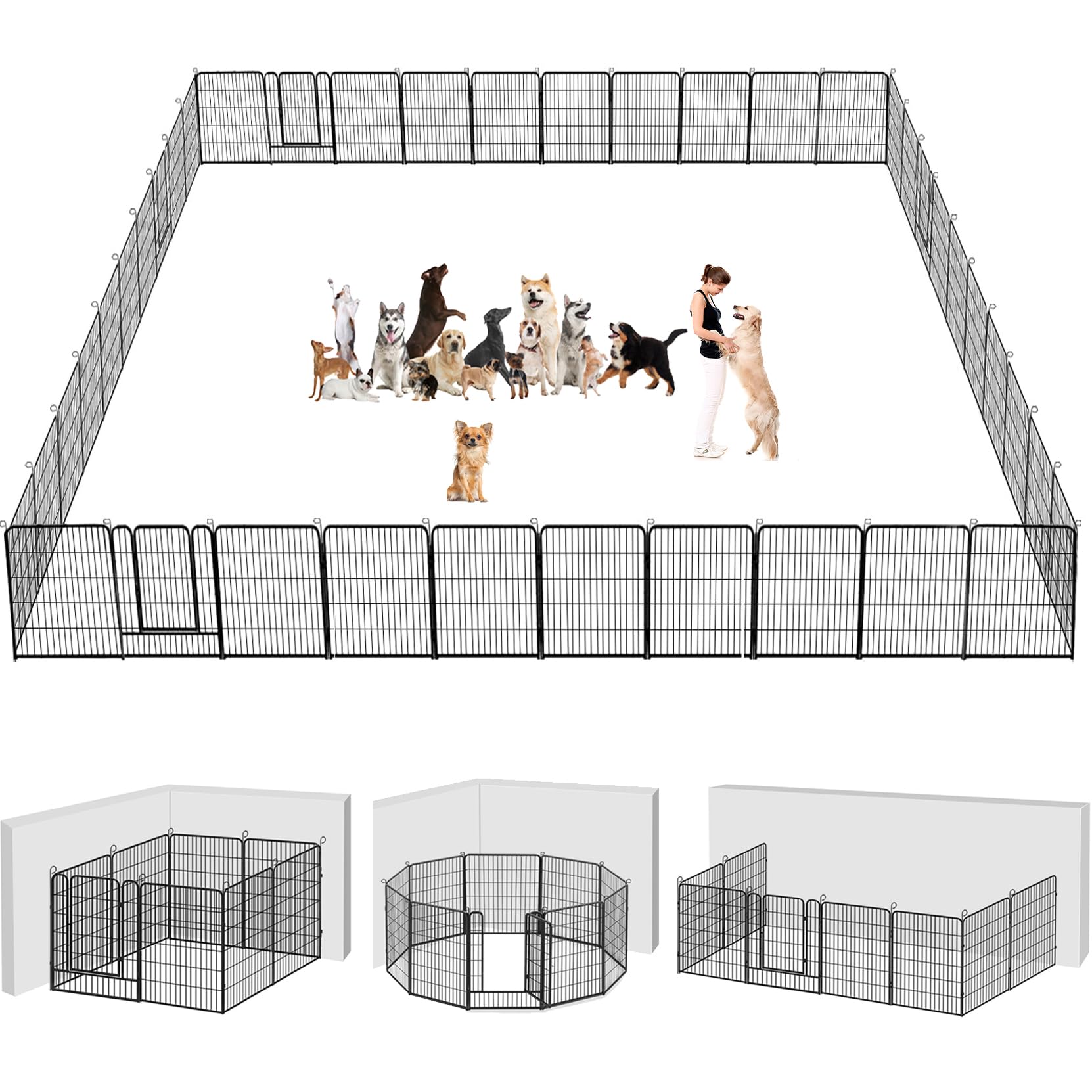 Jhsomdr Dog Playpen Dog Fence Outdoor For Yard, 32Inch 48 Panels Dog Pens Outside Anti-Rust Pet Playpen Exercise Pen With Lock F