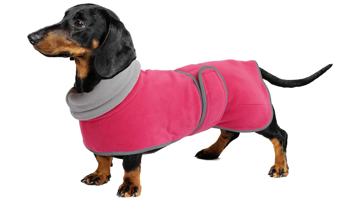 Dog Jacket, Dog Coat Perfect For Dachshunds, Dog Winter Coat With Padded Fleece Lining And High Collar, Dog Snowsuit With Adjustable Bands-Pink-L