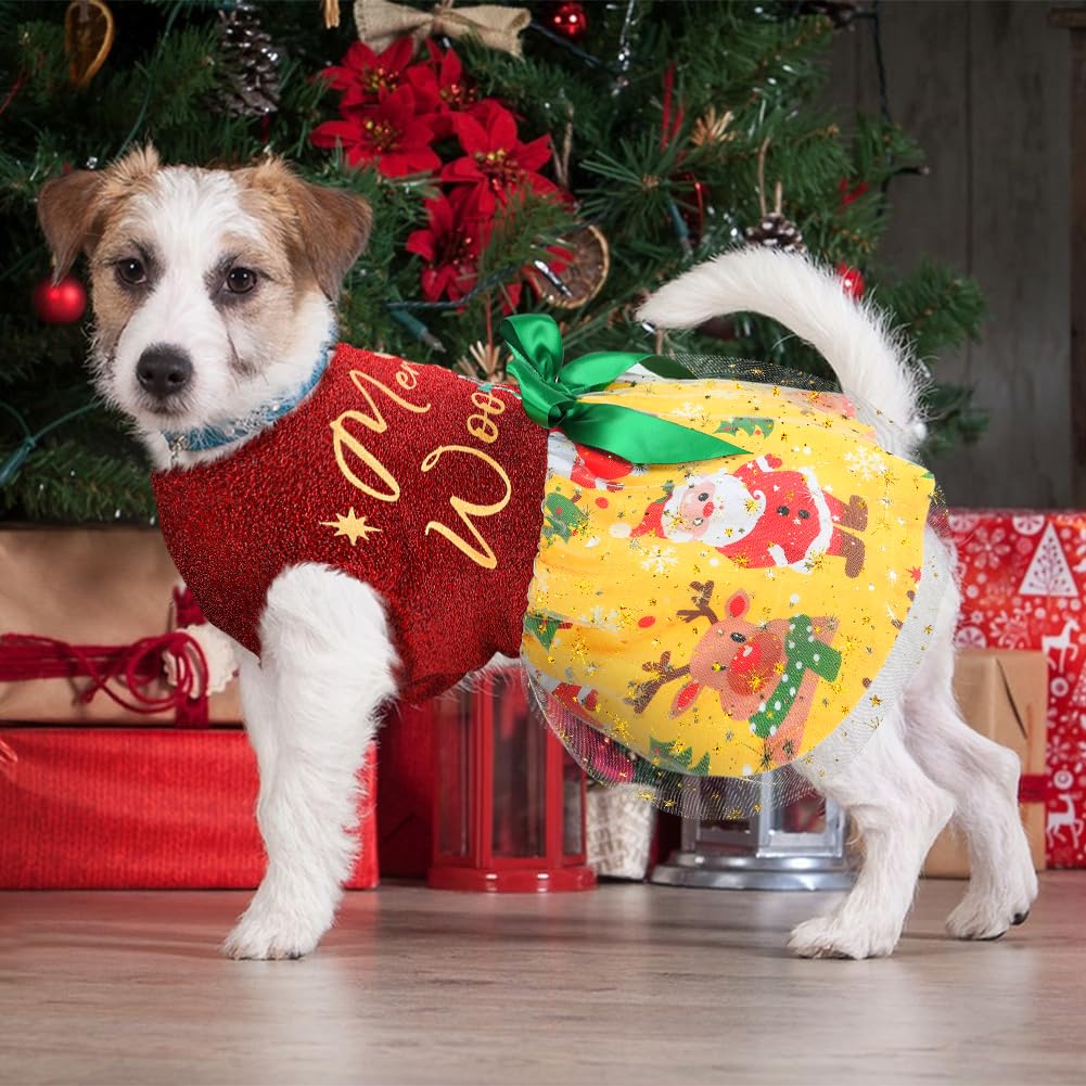 Dog Christmas Outfit And Costume - Funny Puppy Dress With Bow For Small And Large Dogs - Pumpkin Witch Bat Pet Halloween Costume