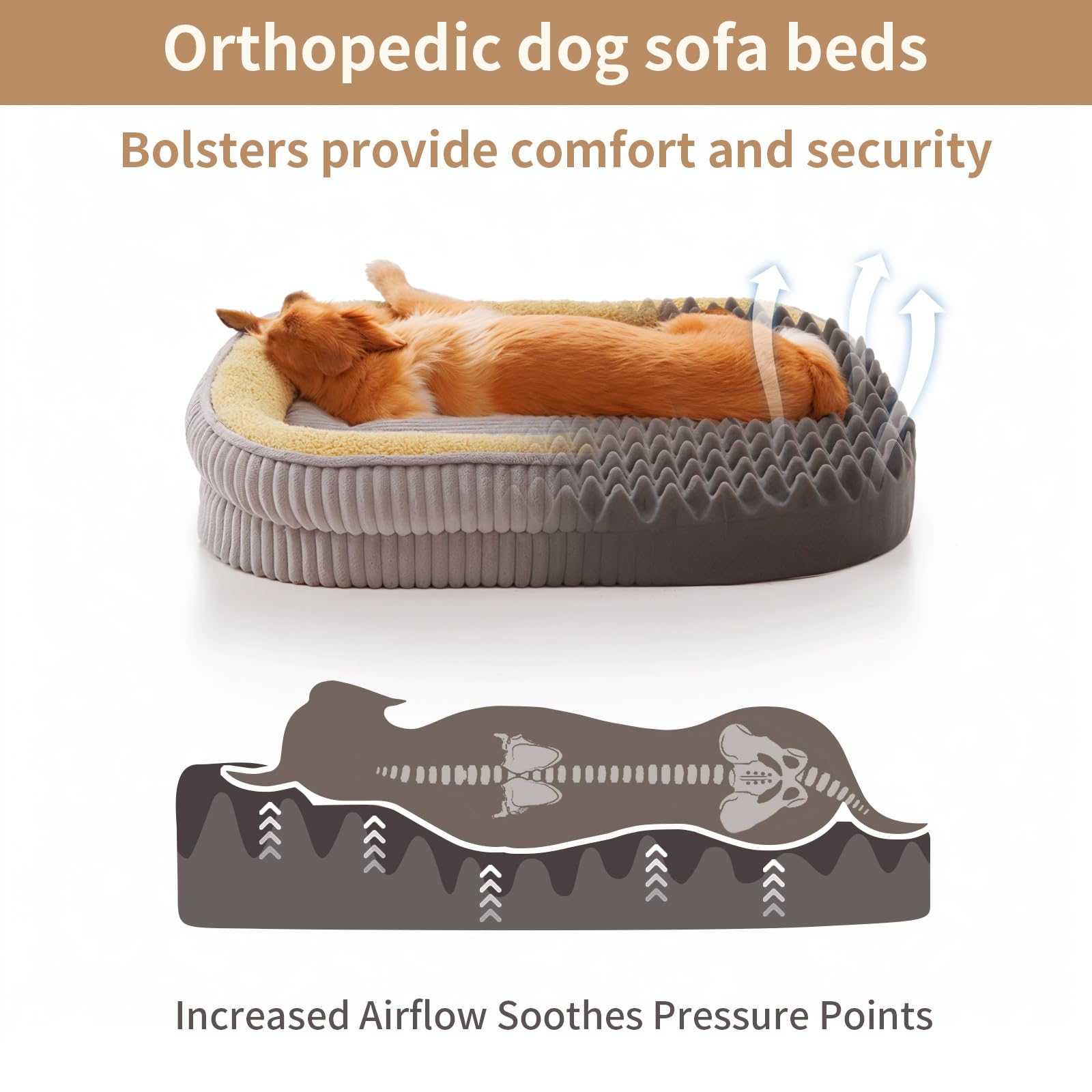 DEBANG HOME Orthopedic Dog Bed for Medium Dogs, Gray, 30"L x 24"W x 6.5"Th, High Density Foam, Removable Cover, Non-Slip Bottom