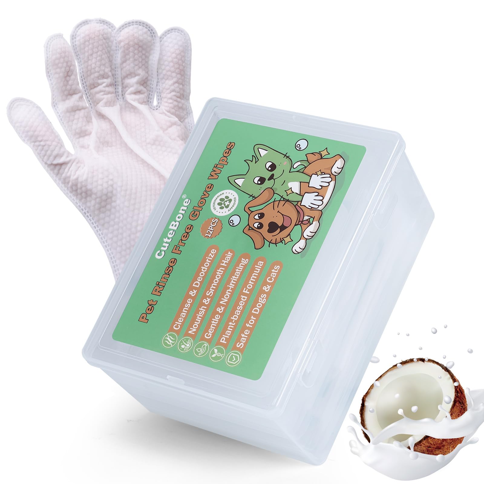 Cutebone Pet Glove Wipes - Dual-Sided Grooming Gloves With Wipes, Gentle And Effective Cleaning For Dogs, Removes Dirt, Fur, And
