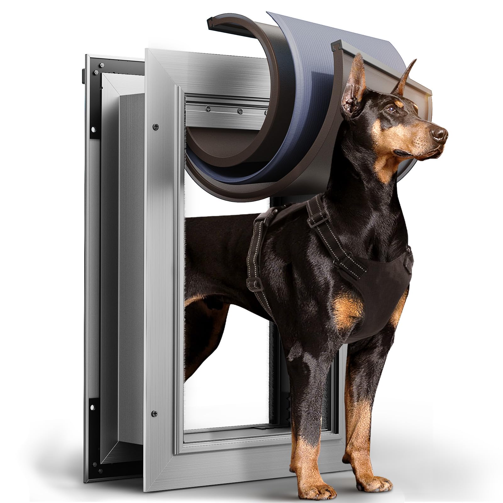 3-Flap Dog Door, All Aluminum Alloy Large Doggy Door Doggie Door For Wall, Heavy Duty Pet Door Easy To Install, Energy Efficient