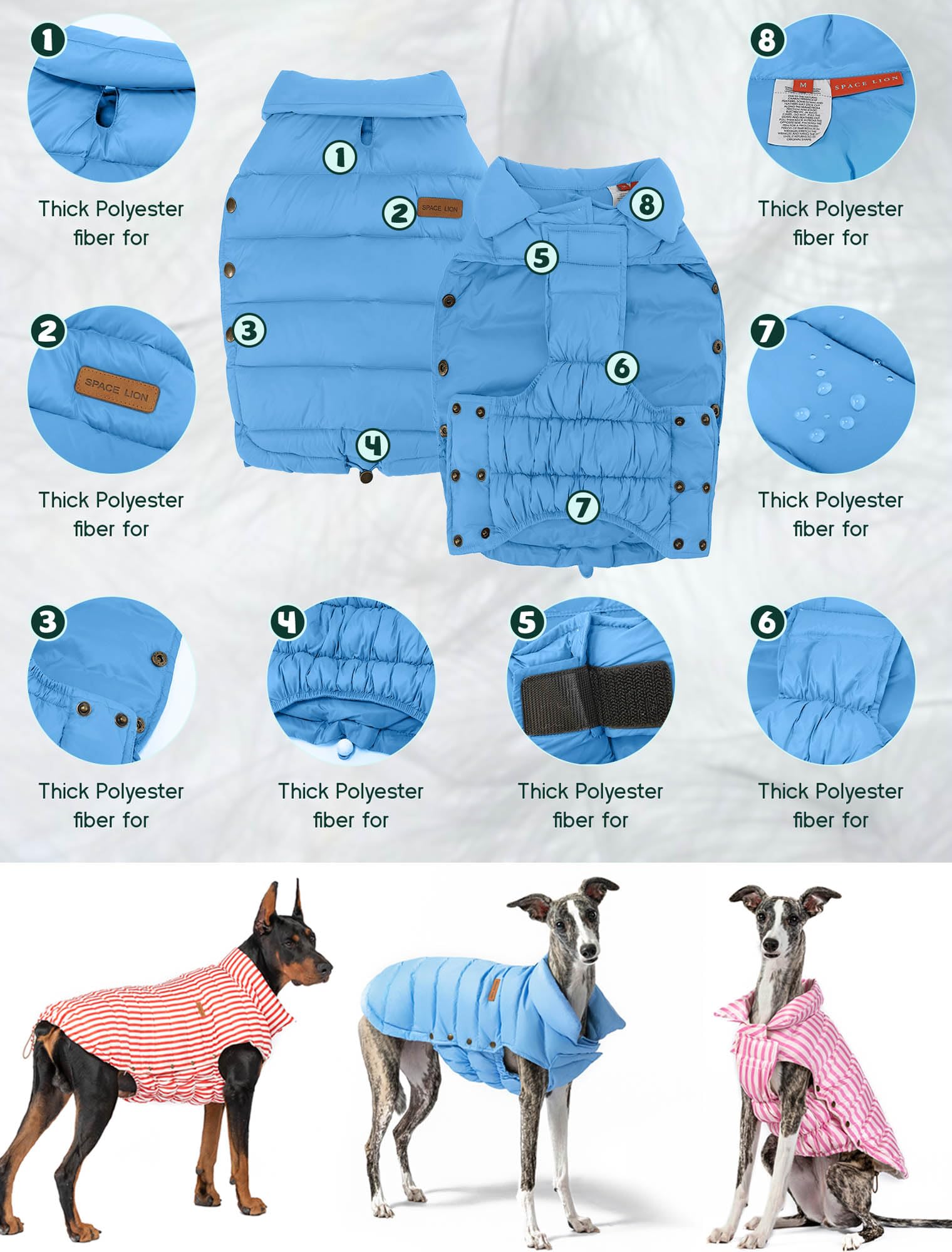 Space Lion Puffer Jacket, Down Winter Coat, Waterproof, Windproof, Lightweight Jacket, Adjustable Fit For Small To Large Dogs (B