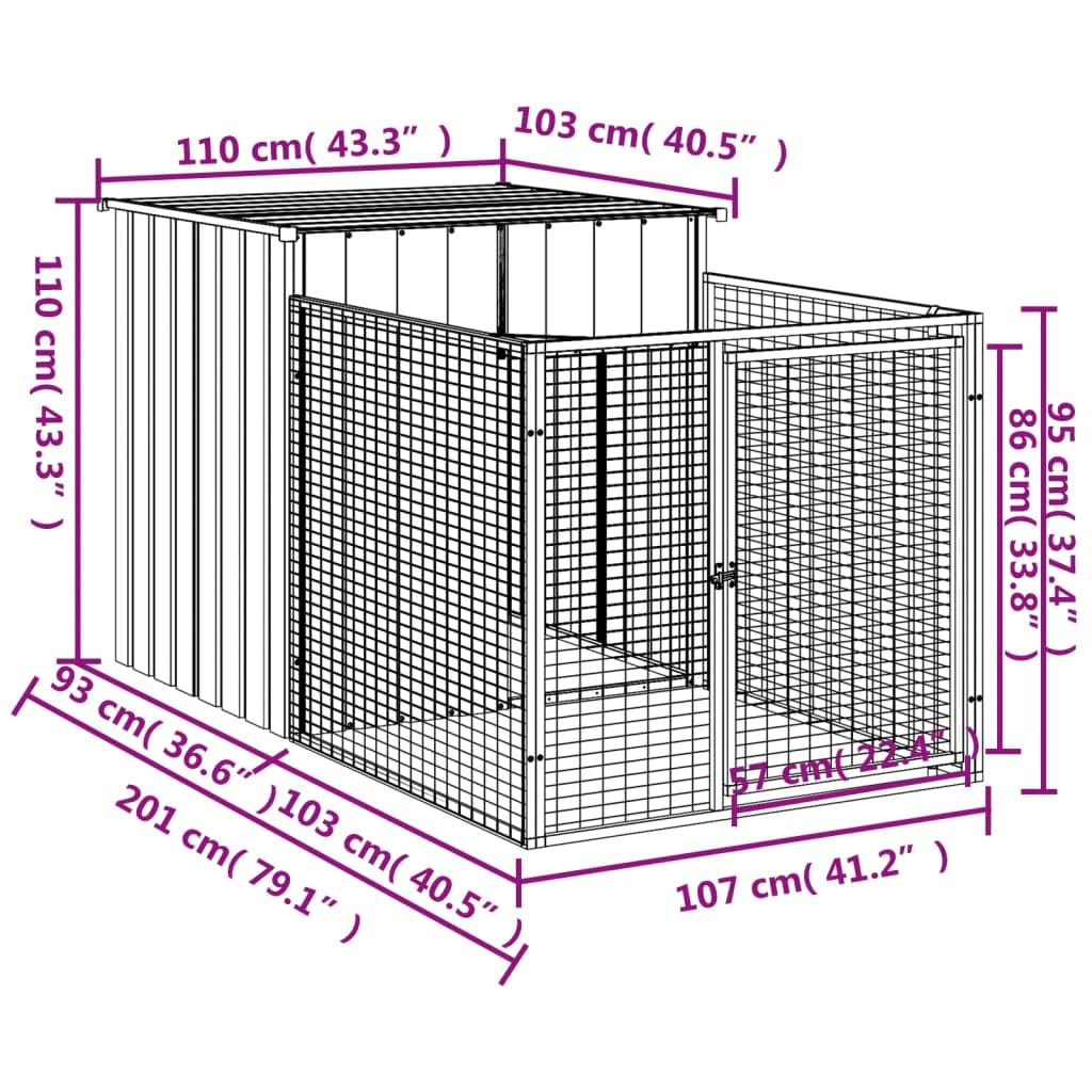 vidaXL Light Gray Galvanized Steel Dog House with Run - Multi-use Outdoor Pet Kennel with Protection Roof and Convenient Access Doors