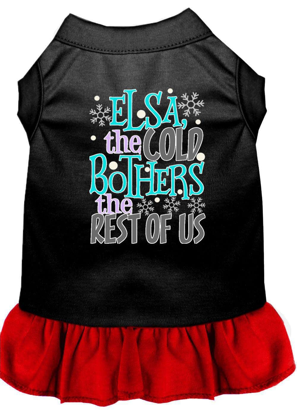 Pet Dog & Cat Dress Screen Printed, "Elsa, The Cold Bothers The Rest Of Us" Black W/Light Pink MD (6-10 lbs.)