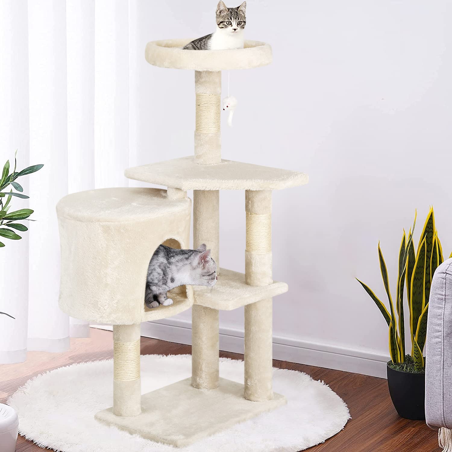 Bestpet Cat Tree 36 Inch Tall Scratching Toy Activity Centre Cat Tower Cat Condo Multi-Level Furniture Scratching Posts For Indoor Cats,Beige