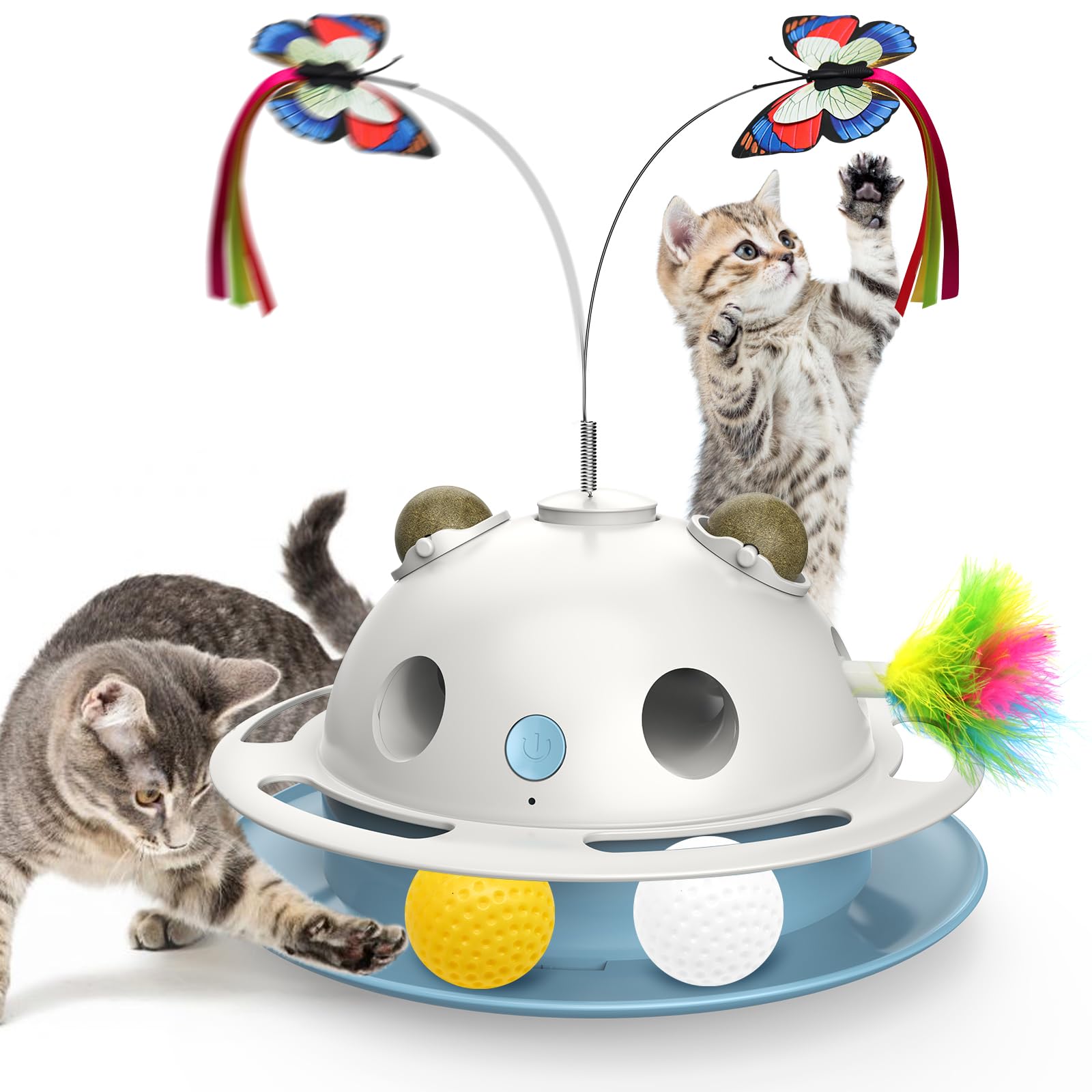 Spoven 4 In1 Cat Toys, Smart Automatic Interactive Kitten Toy With Shooting Feather, Butterfly, Catnip Balls, Usb Powered Cat To