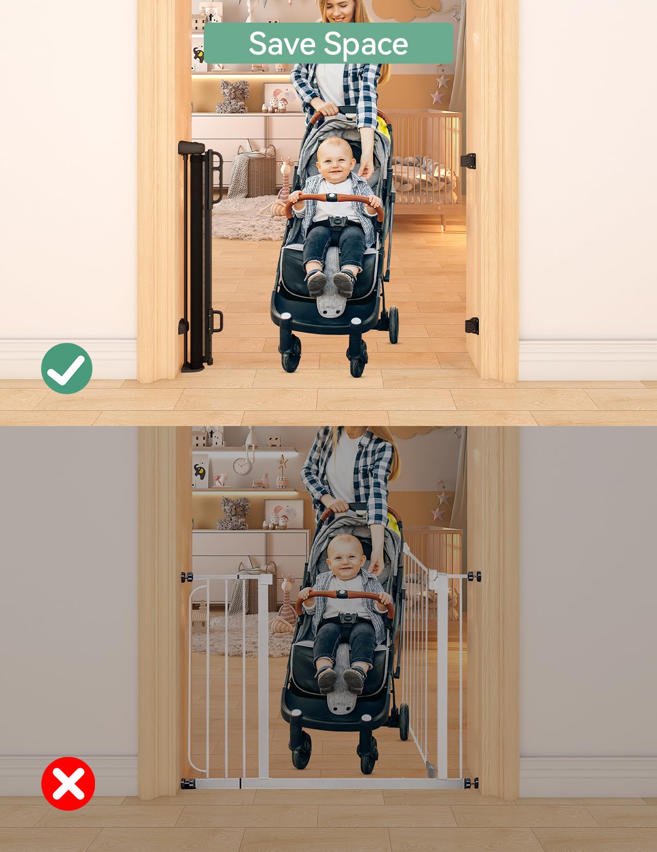Momcozy Auto Lock Retractable Baby Gate, Safety Gate for Baby and Pet, 33    Tall, Extends to 55    Wide, Mesh Safety Dog Gate f