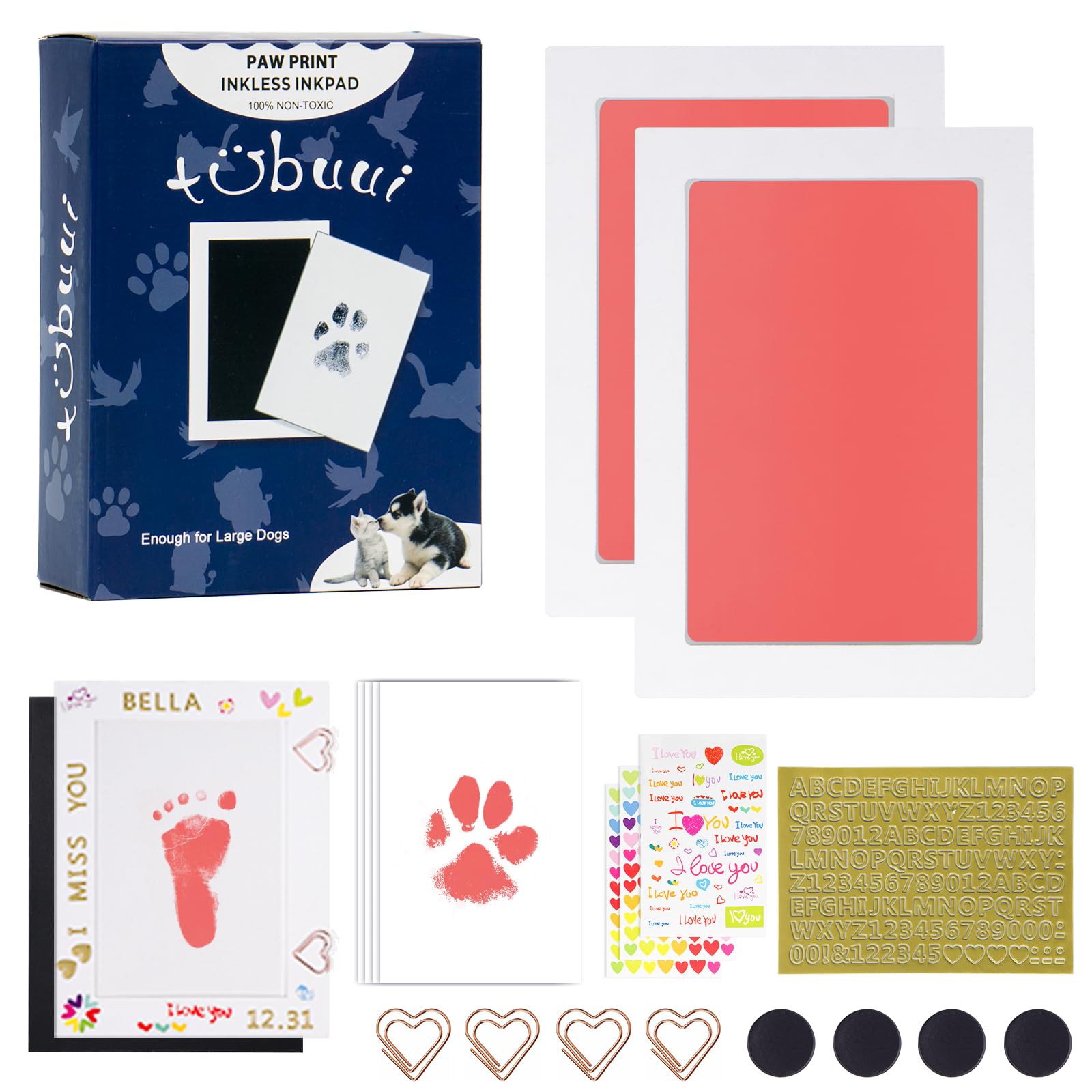 Tubuui Paw Print Kit For Dogs Cats,Inkless Baby Hand And Footprint Kit, Dog Nose Print Kit,Clean Touch Pink Nk Pad Kit,No Mess N