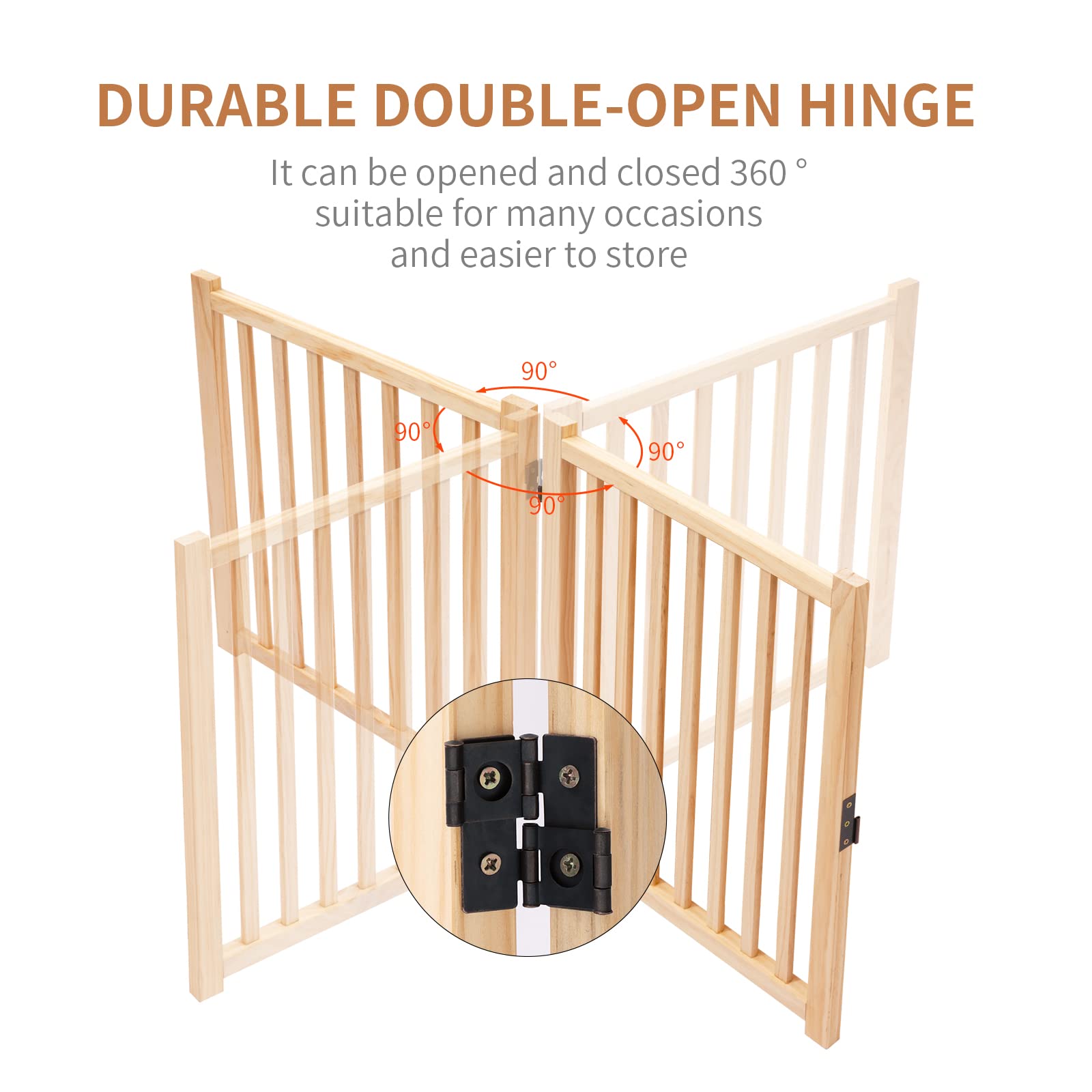 YOCAN Wood Free Standing Pet Gate for Dogs,Wooden Dog Gates for Doorways, Stairs,The House, Dog Fences Indoor Puppy Gate-2 Panel