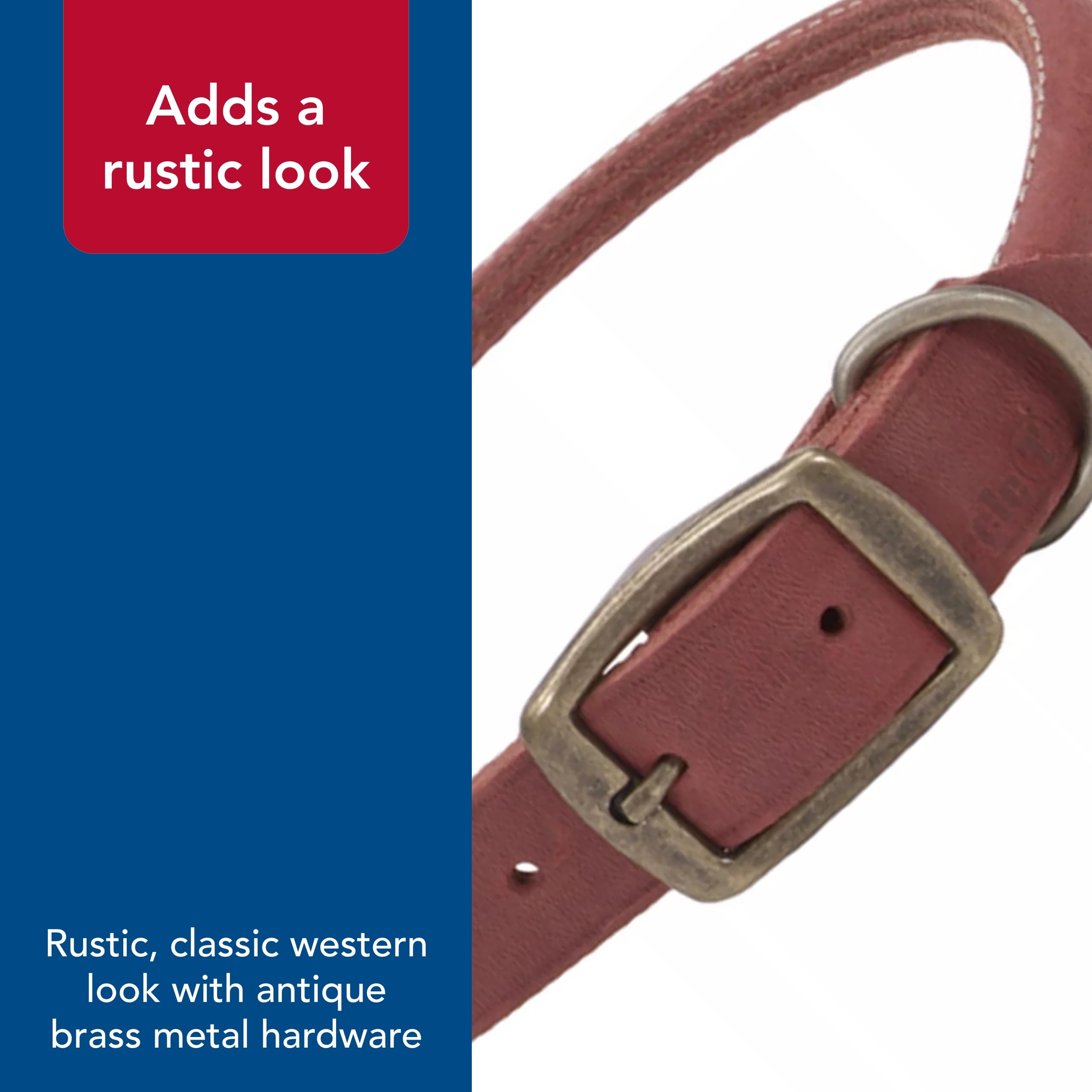 Coastal Pet - Circle T - Rustic Leather Round Dog Collar, Brick Red, 5/8' X 16'