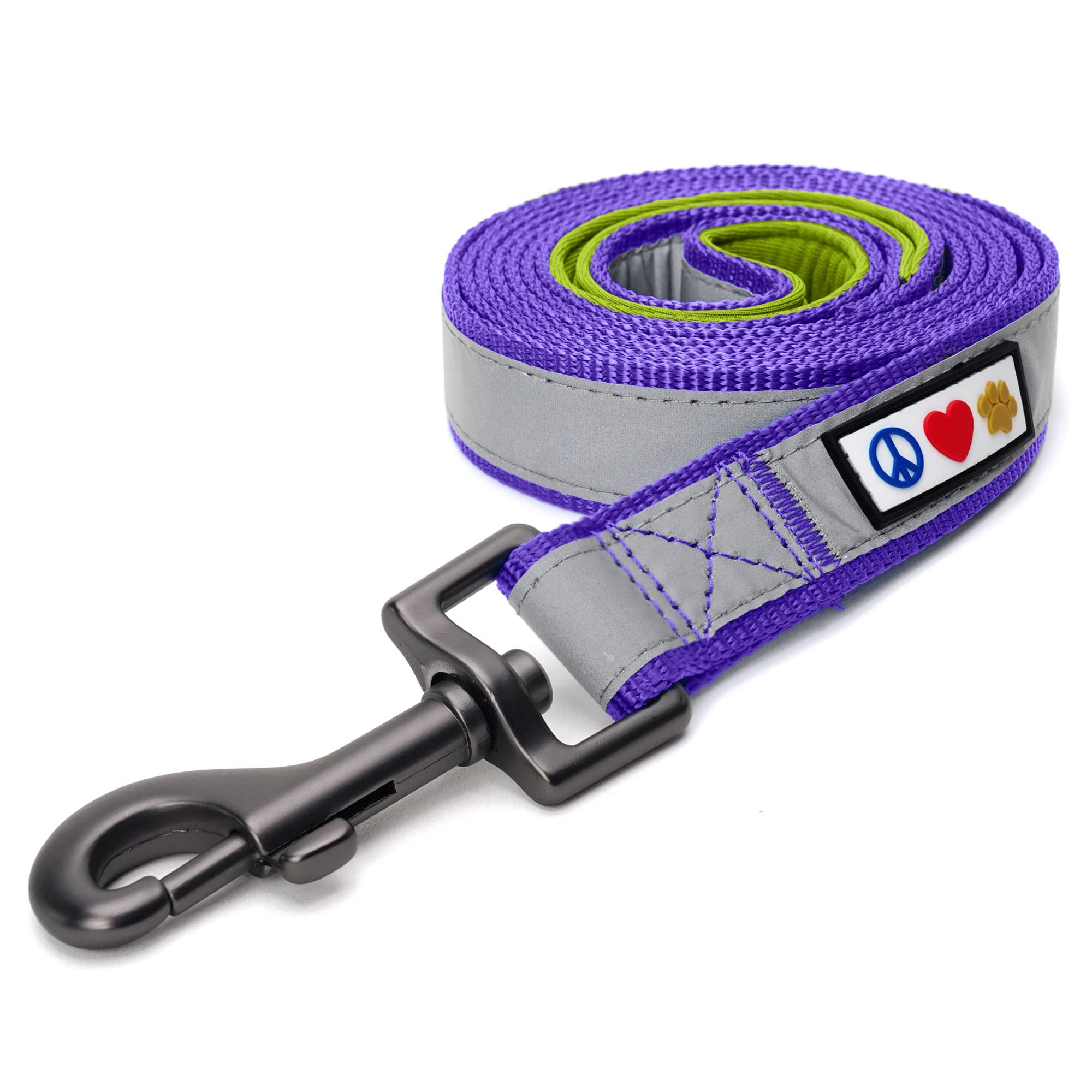 Pawtitas 6 FT Padded Dog Leash with Comfortable Neoprene Padding Handle - Purple Lead | Small Reflective Dog Leash with Highly R