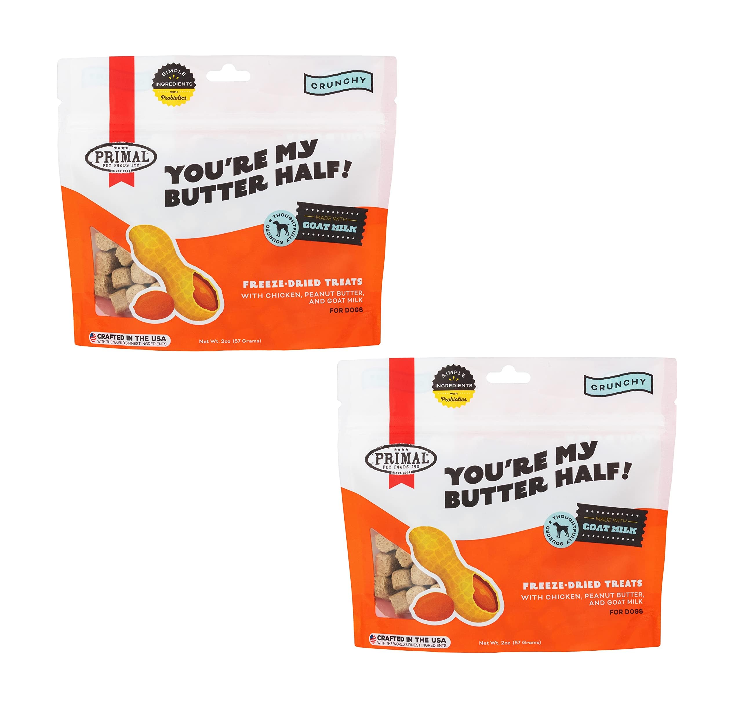 Primal Freeze Dried Dog Treats, Youre My Butter Half; Chicken & Peanut Butter with Goat Milk, Grain Free Training Treats for Do