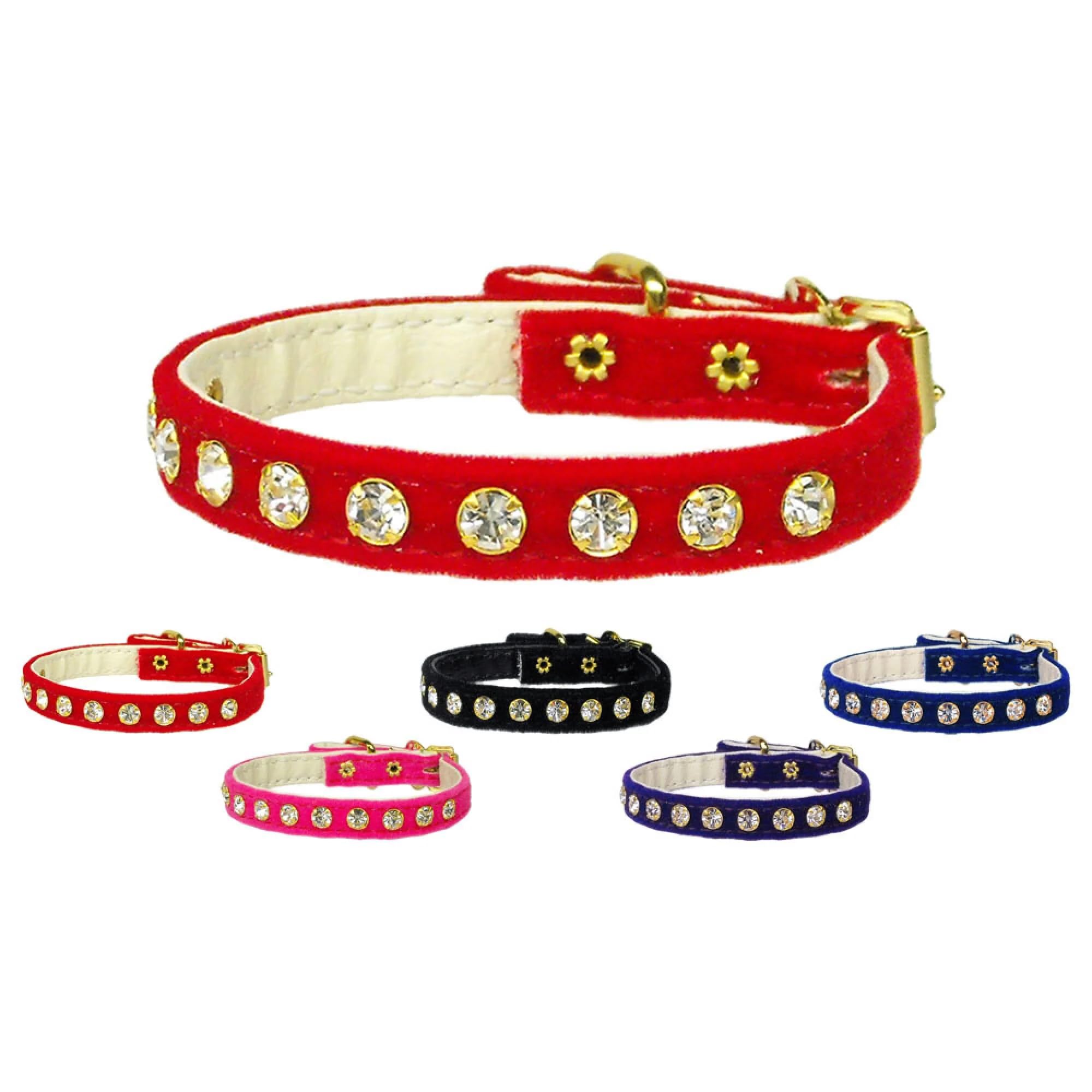Dog, Puppy & Pet Collar, 10 Crystal Velvet Red 10