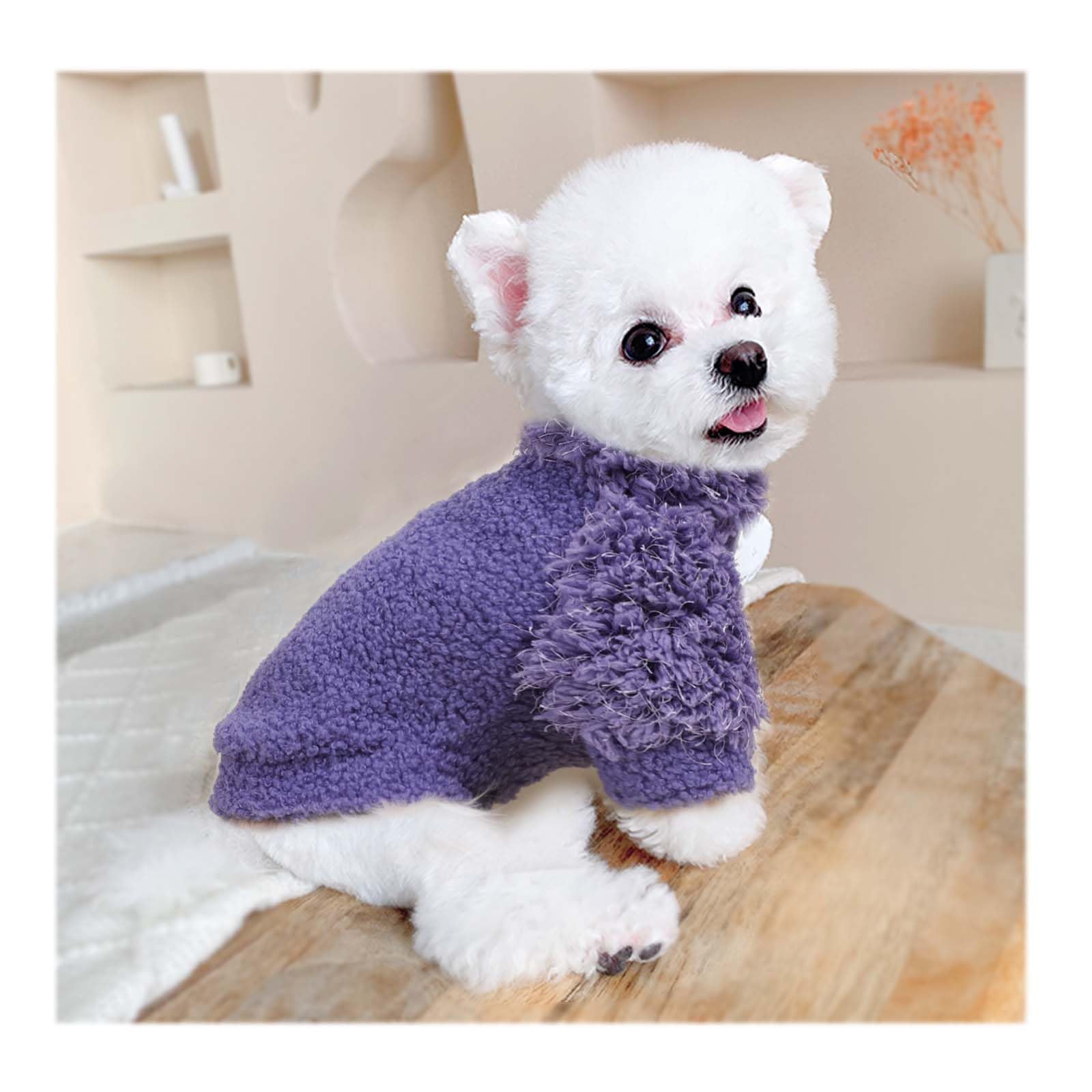 Fleece Dog Sweater Purple Pullover Dog Sweaters For Small Dogs Girl Boy Soft Dog Jacket Lightweight T-Shirt Pet Clothes Dog Coat