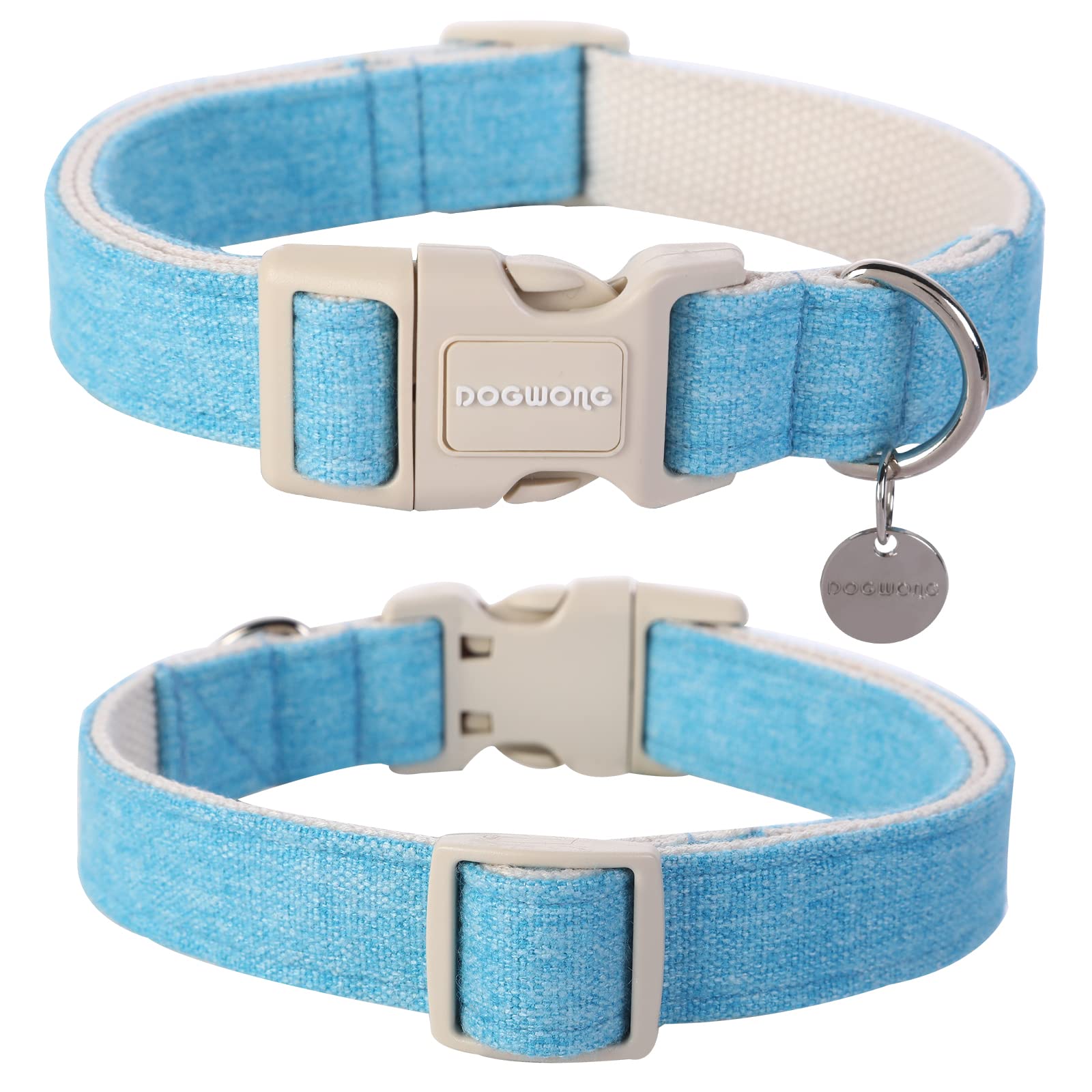 Dogwong Cotton Hemp Dog Collar, Heavy-Duty Blue Dog Collar Adjustable Soft Natural Fabric Cute Wedding Puppy Necklace For Small
