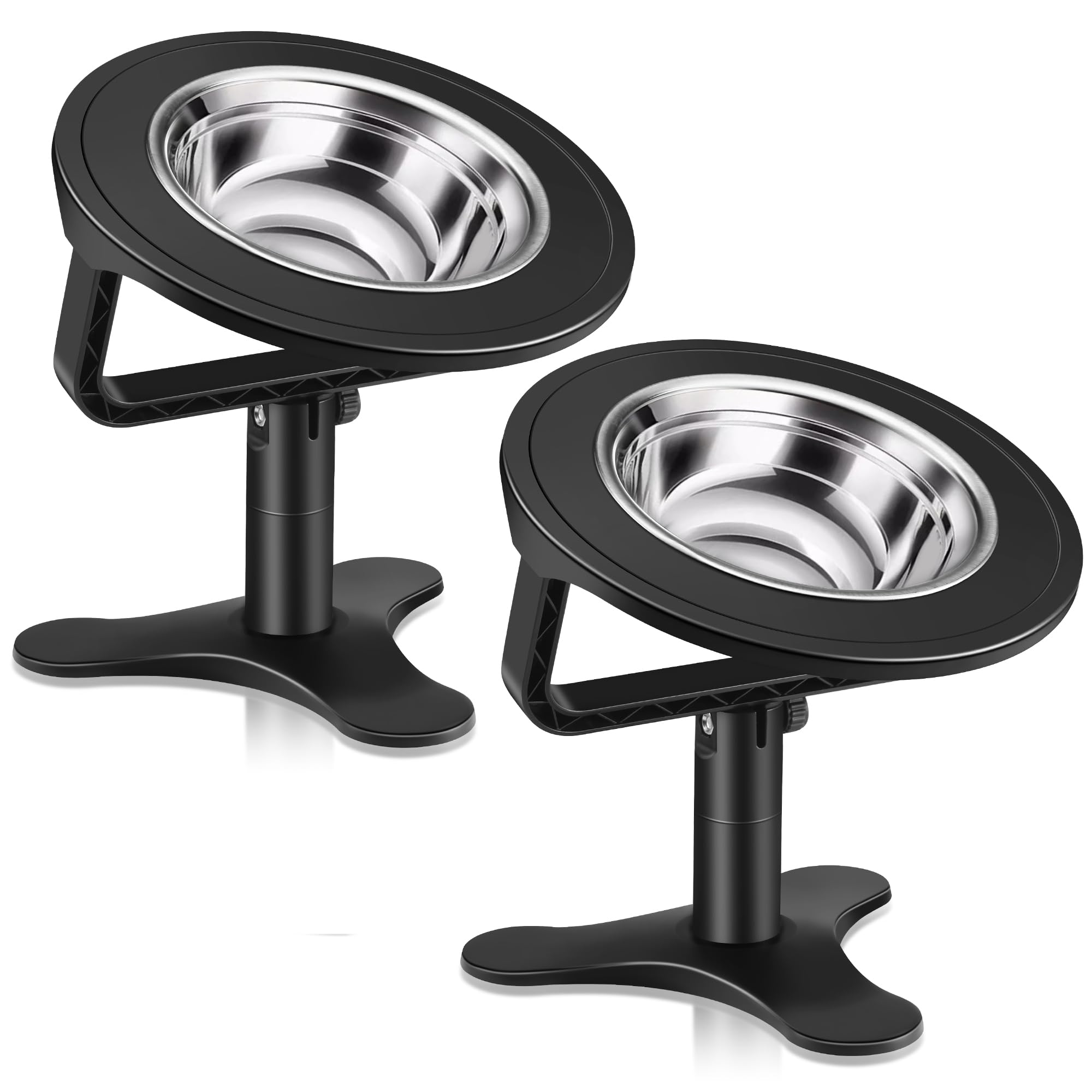 Elevated Cat Bowls Adjustable Stand,Non-Slip Stainless Steel Raised Cat Bowls With 15Tilted Stand For Cats And Puppy Black-2 Pac