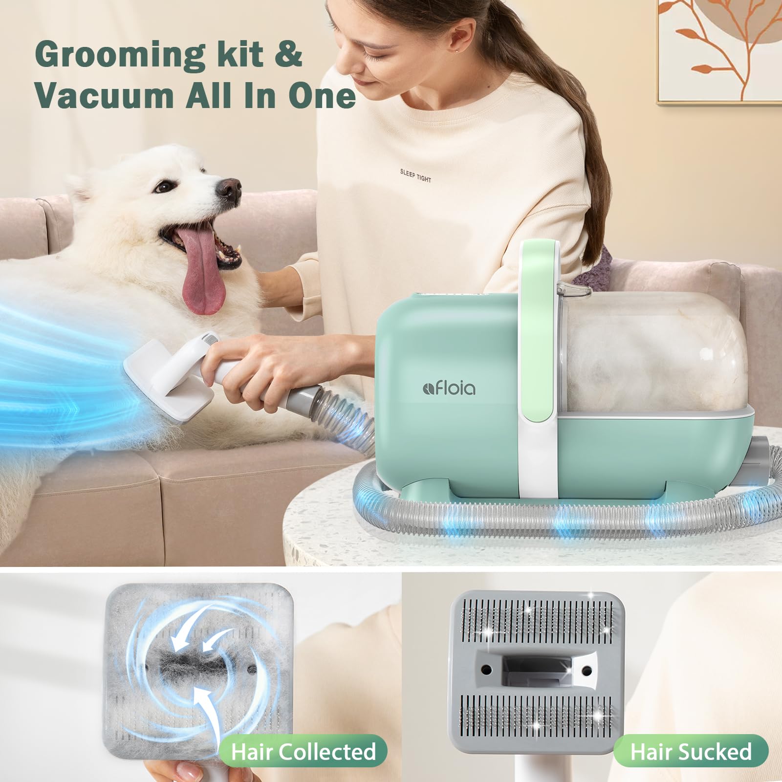 Afloia Dog Grooming Kit - Pet Vacuum & Clippers Nail Trimmer Grinder & Brush for Shedding with 6 Pet Grooming Tools, Low Noise D