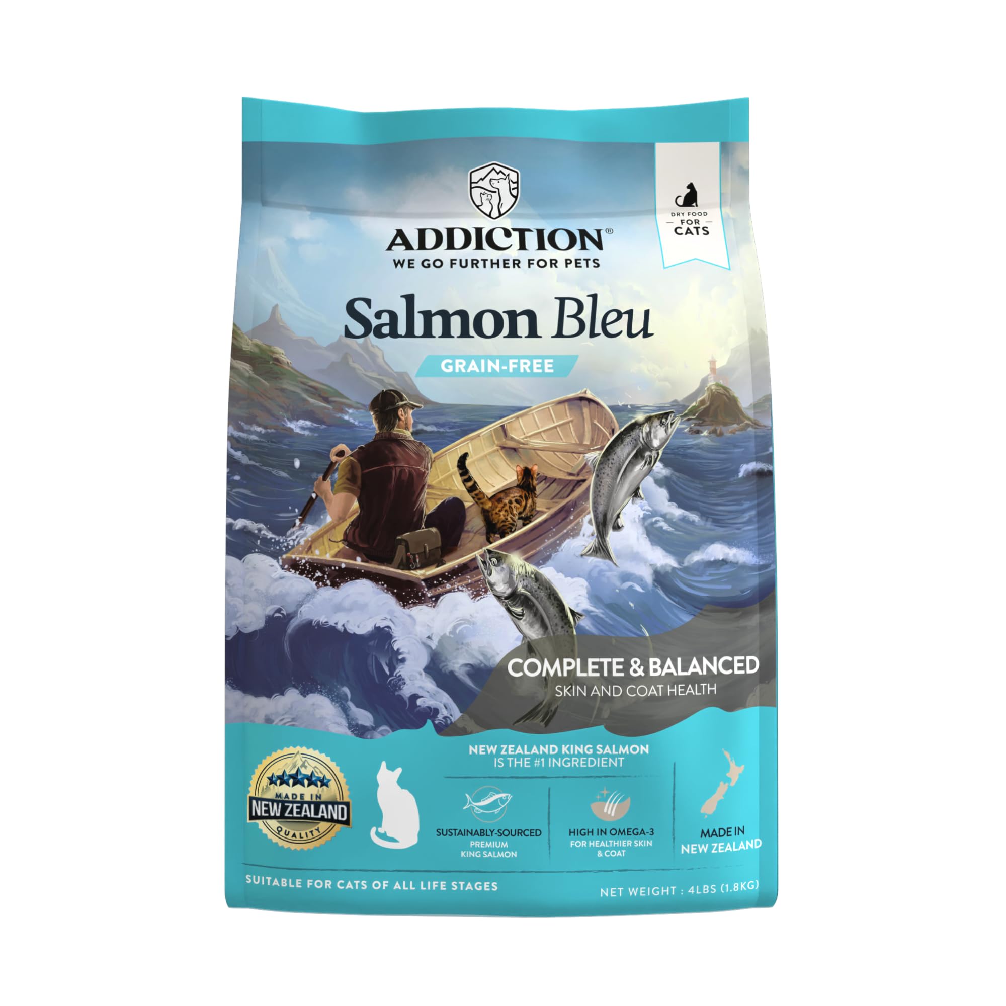 Addiction Salmon Bleu Grain-Free Dry Cat Food - Rich in Omega-3 for Healthy Skin & Coat - Complete & Balanced Salmon Recipe for 